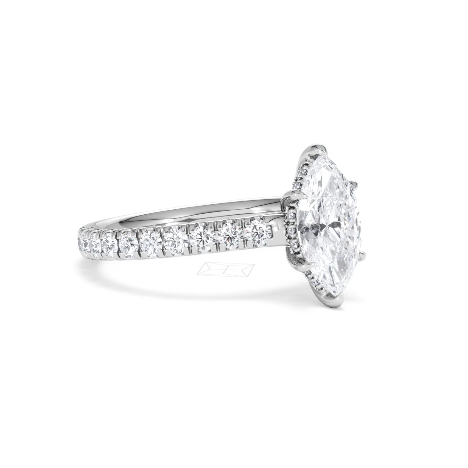 Amora Marquise 1.47ct Hidden Halo Lab Diamond Engagement Ring with Side Stones Set in 18K White Gold - Image 16