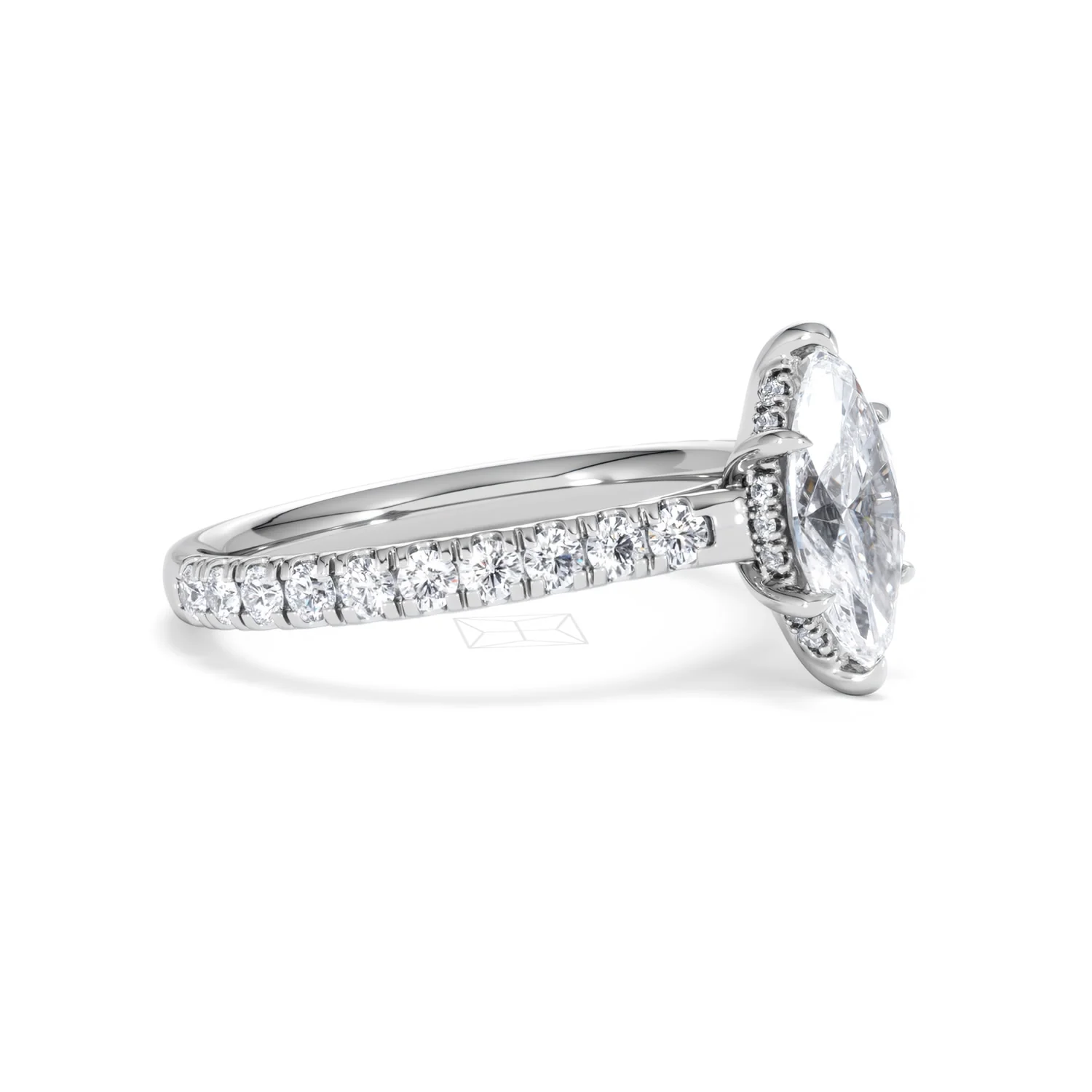 Amora Marquise 1.47ct Hidden Halo Lab Diamond Engagement Ring with Side Stones Set in 18K White Gold - Image 20