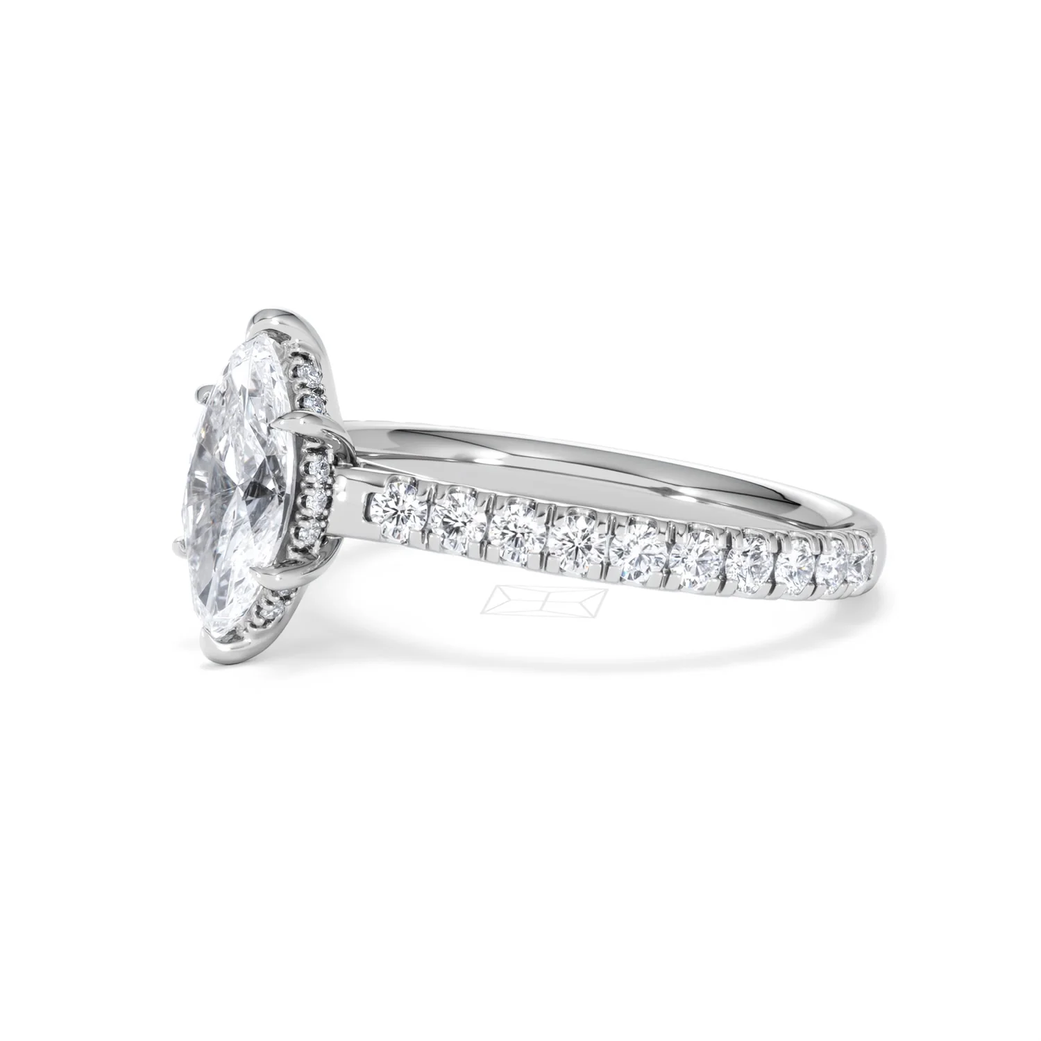 Amora Marquise 1.47ct Hidden Halo Lab Diamond Engagement Ring with Side Stones Set in 18K White Gold - Image 76