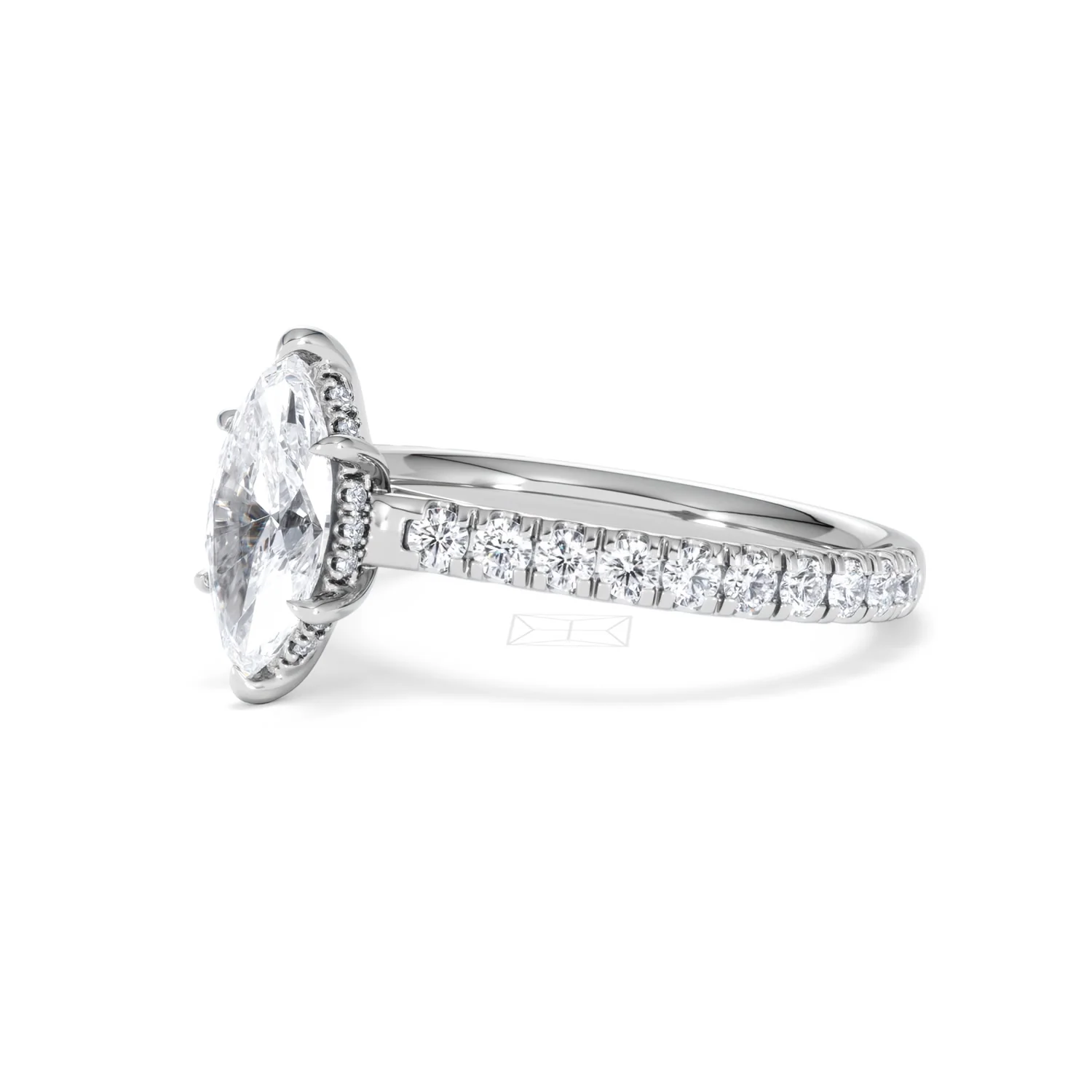 Amora Marquise 1.47ct Hidden Halo Lab Diamond Engagement Ring with Side Stones Set in 18K White Gold - Image 77