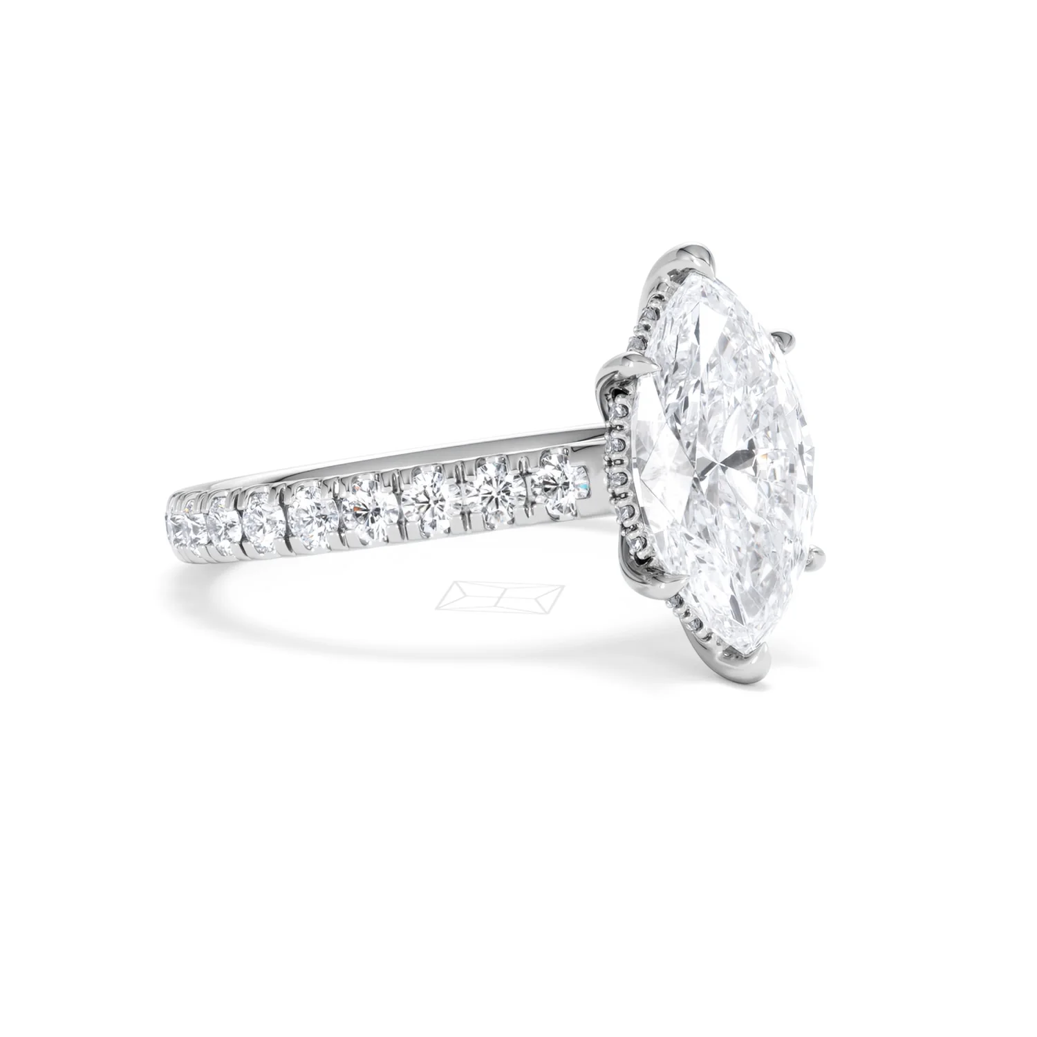 Amora Marquise 2.55ct Hidden Halo Lab Diamond Engagement Ring With Side Stones Set in 18K White Gold - Image 16