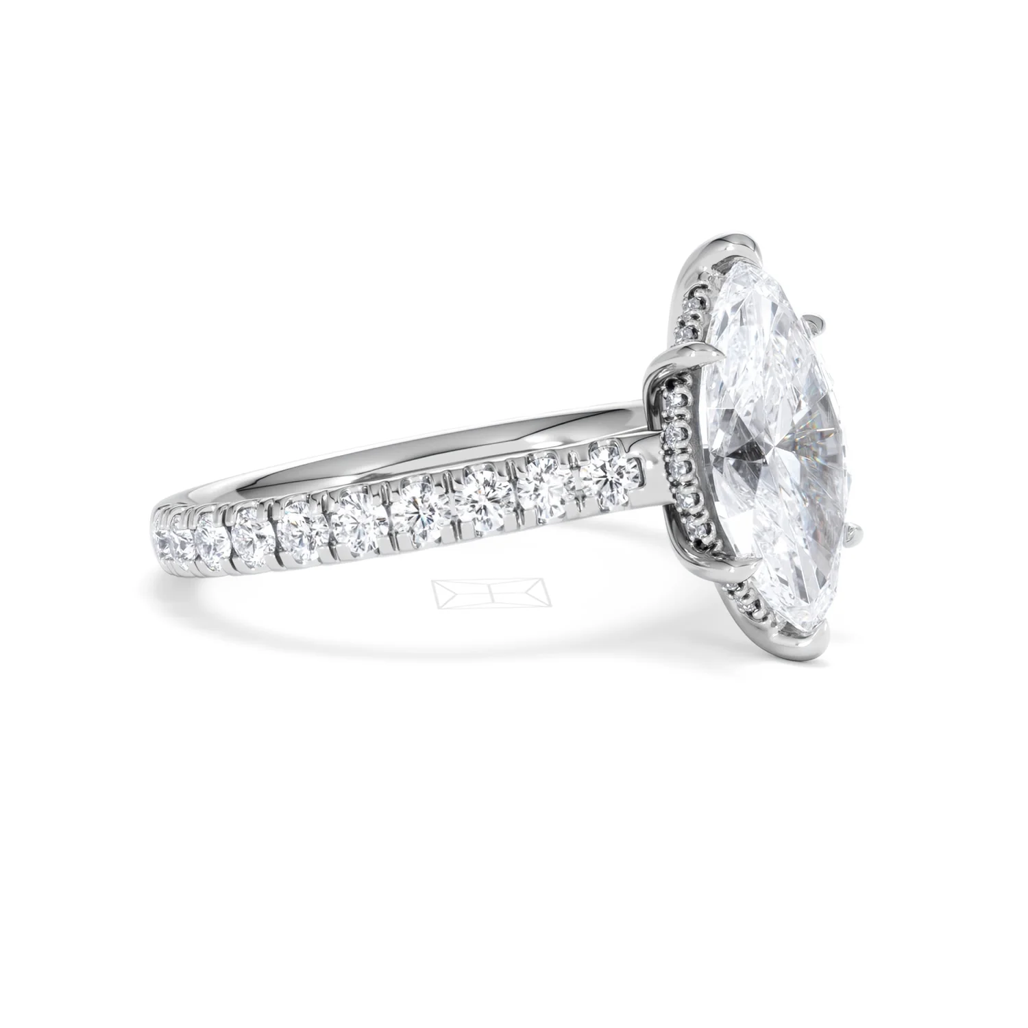 Amora Marquise 2.55ct Hidden Halo Lab Diamond Engagement Ring With Side Stones Set in 18K White Gold - Image 19