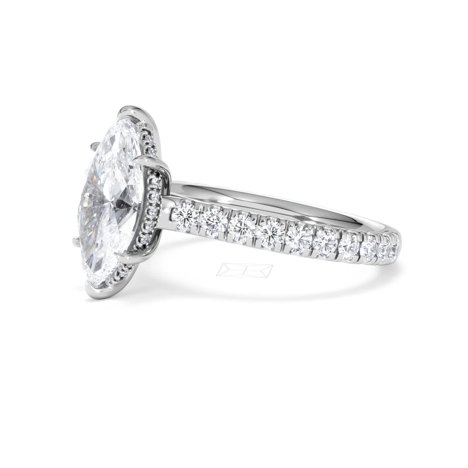 Amora Marquise 2.55ct Hidden Halo Lab Diamond Engagement Ring With Side Stones Set in 18K White Gold - Image 76