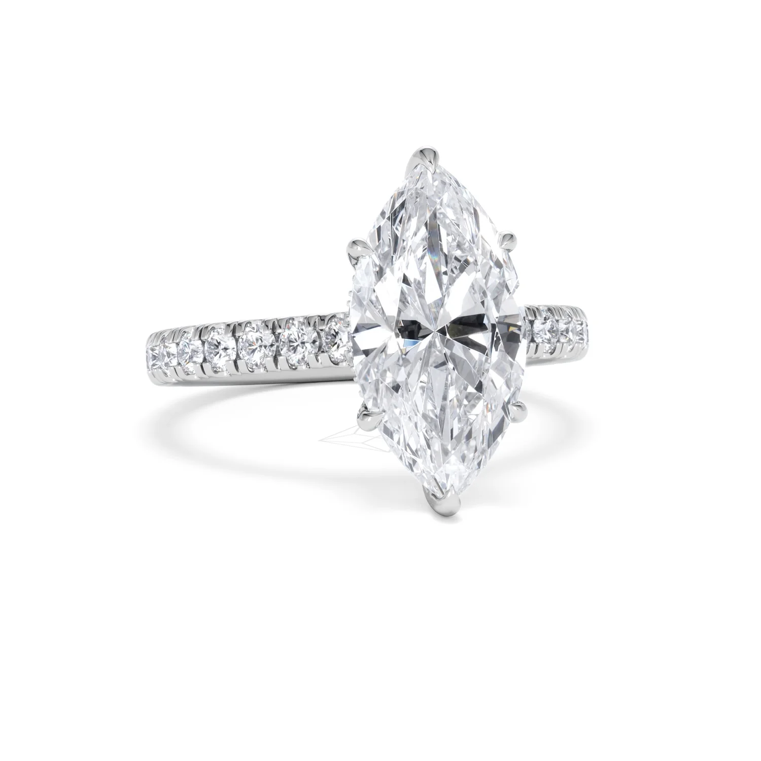 Amora Marquise 3.36ct Hidden Halo Lab Diamond Engagement Ring With Side Stones Set in 18K White Gold - Image 11