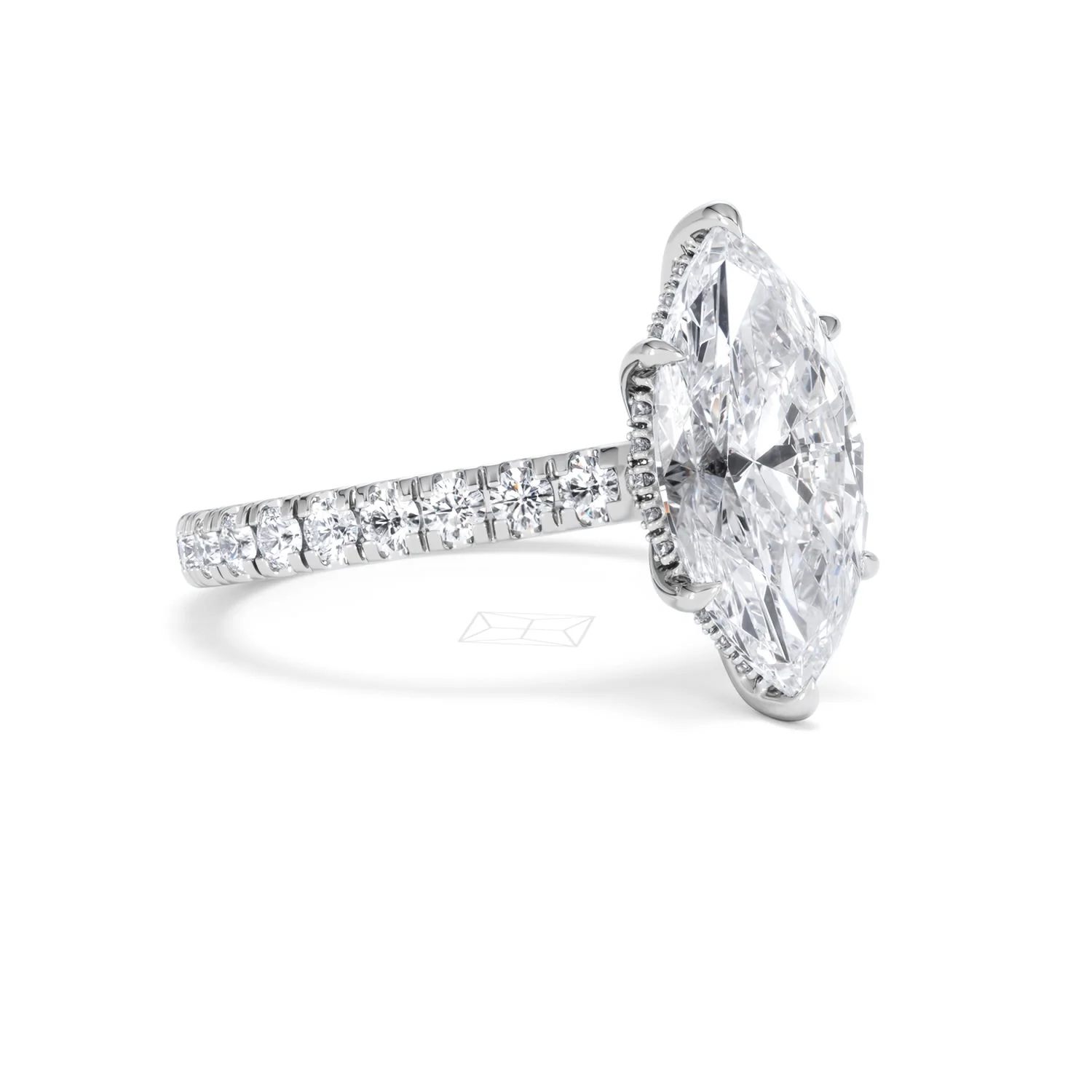 Amora Marquise 3.36ct Hidden Halo Lab Diamond Engagement Ring With Side Stones Set in 18K White Gold - Image 16