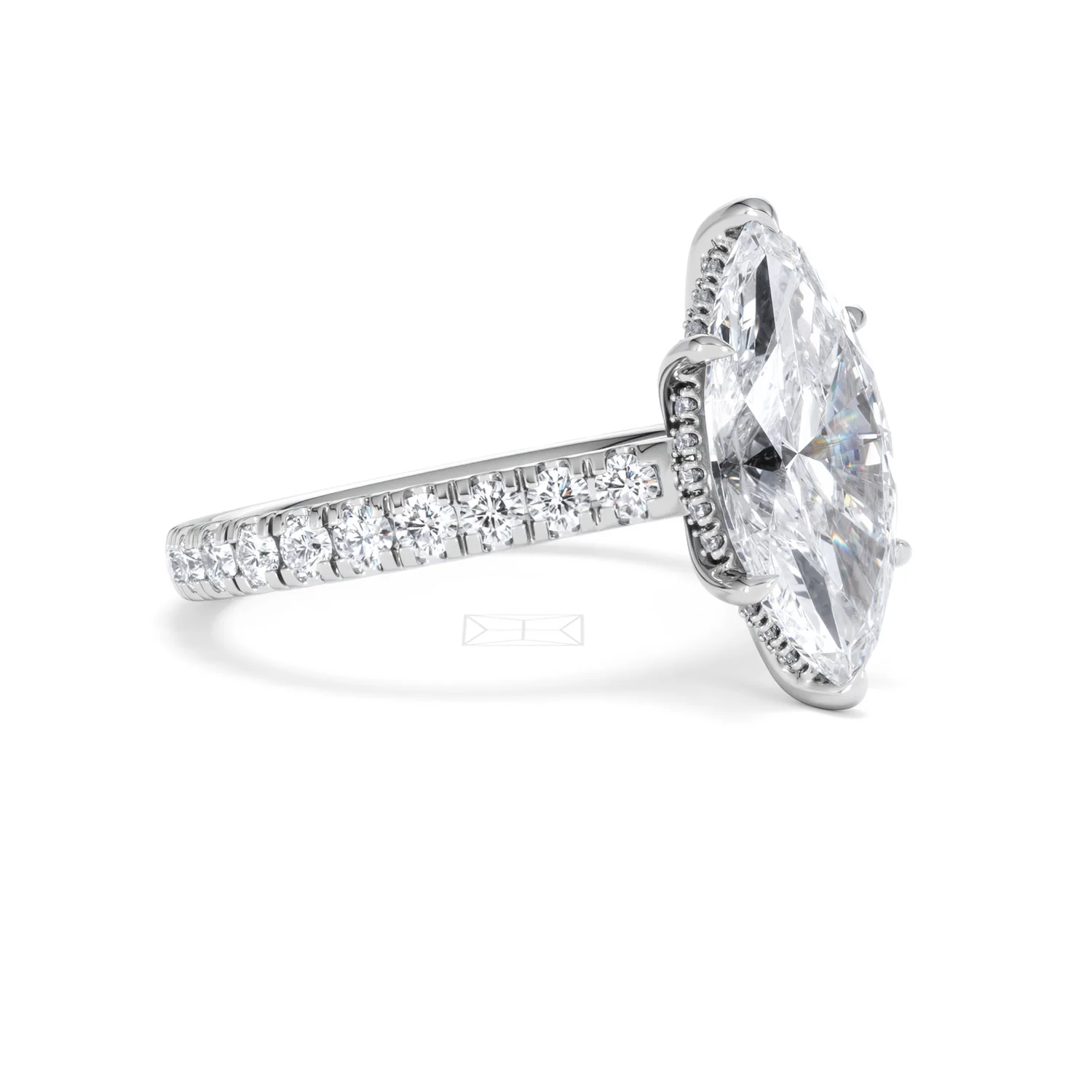 Amora Marquise 3.36ct Hidden Halo Lab Diamond Engagement Ring With Side Stones Set in 18K White Gold - Image 18
