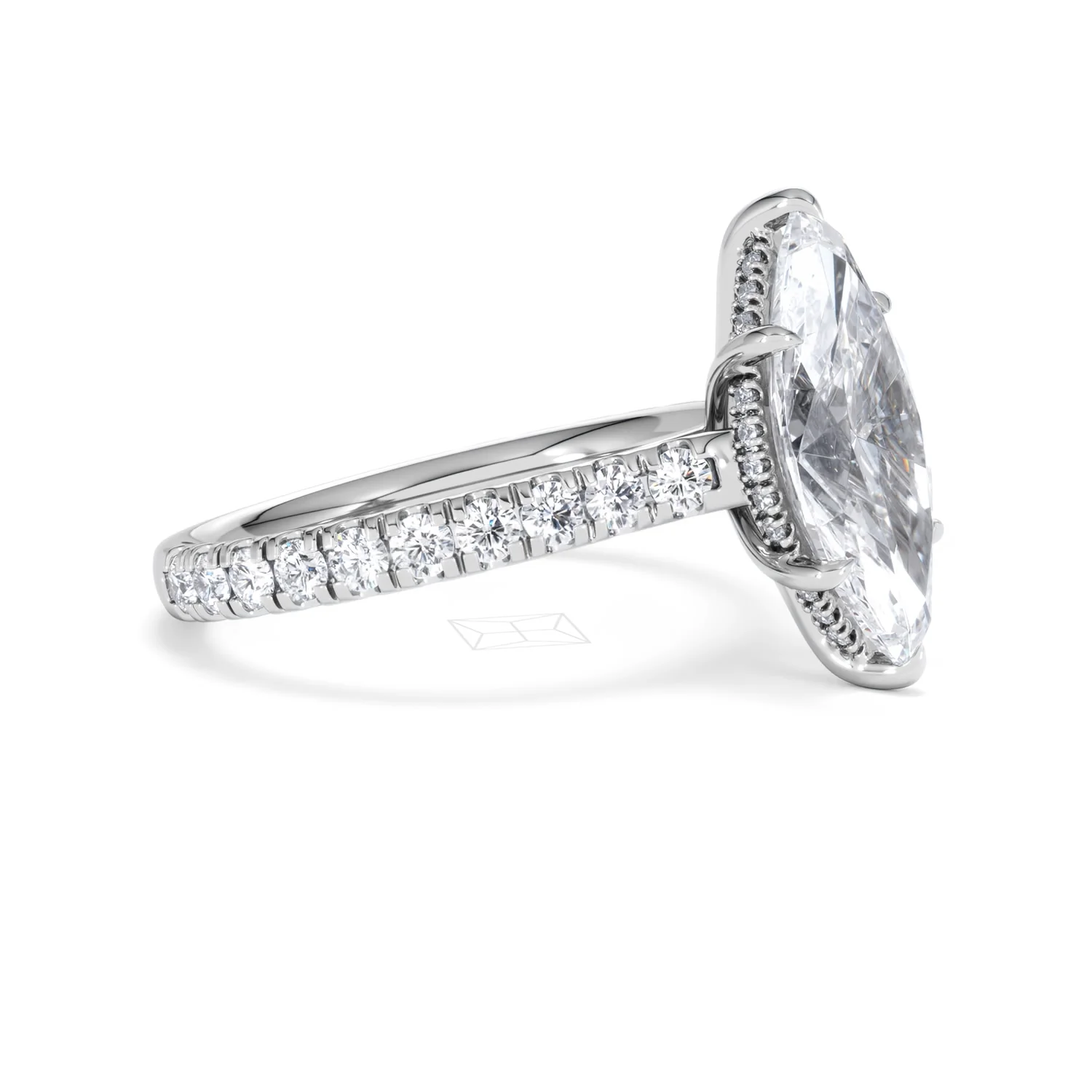 Amora Marquise 3.36ct Hidden Halo Lab Diamond Engagement Ring With Side Stones Set in 18K White Gold - Image 21