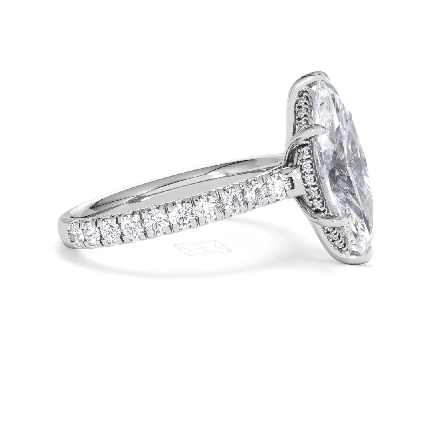 Amora Marquise 3.36ct Hidden Halo Lab Diamond Engagement Ring With Side Stones Set in 18K White Gold - Image 23
