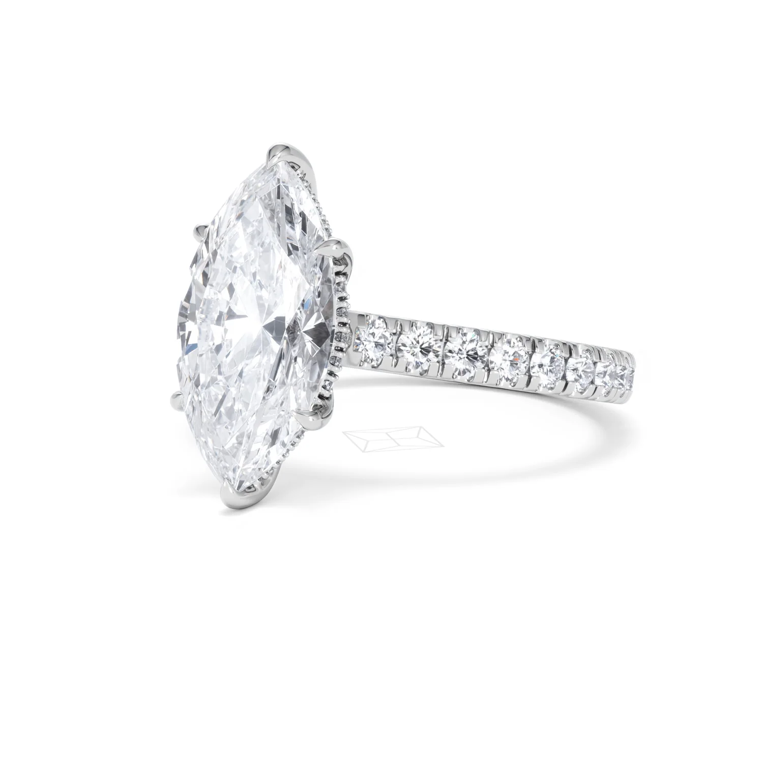 Amora Marquise 3.36ct Hidden Halo Lab Diamond Engagement Ring With Side Stones Set in 18K White Gold - Image 81