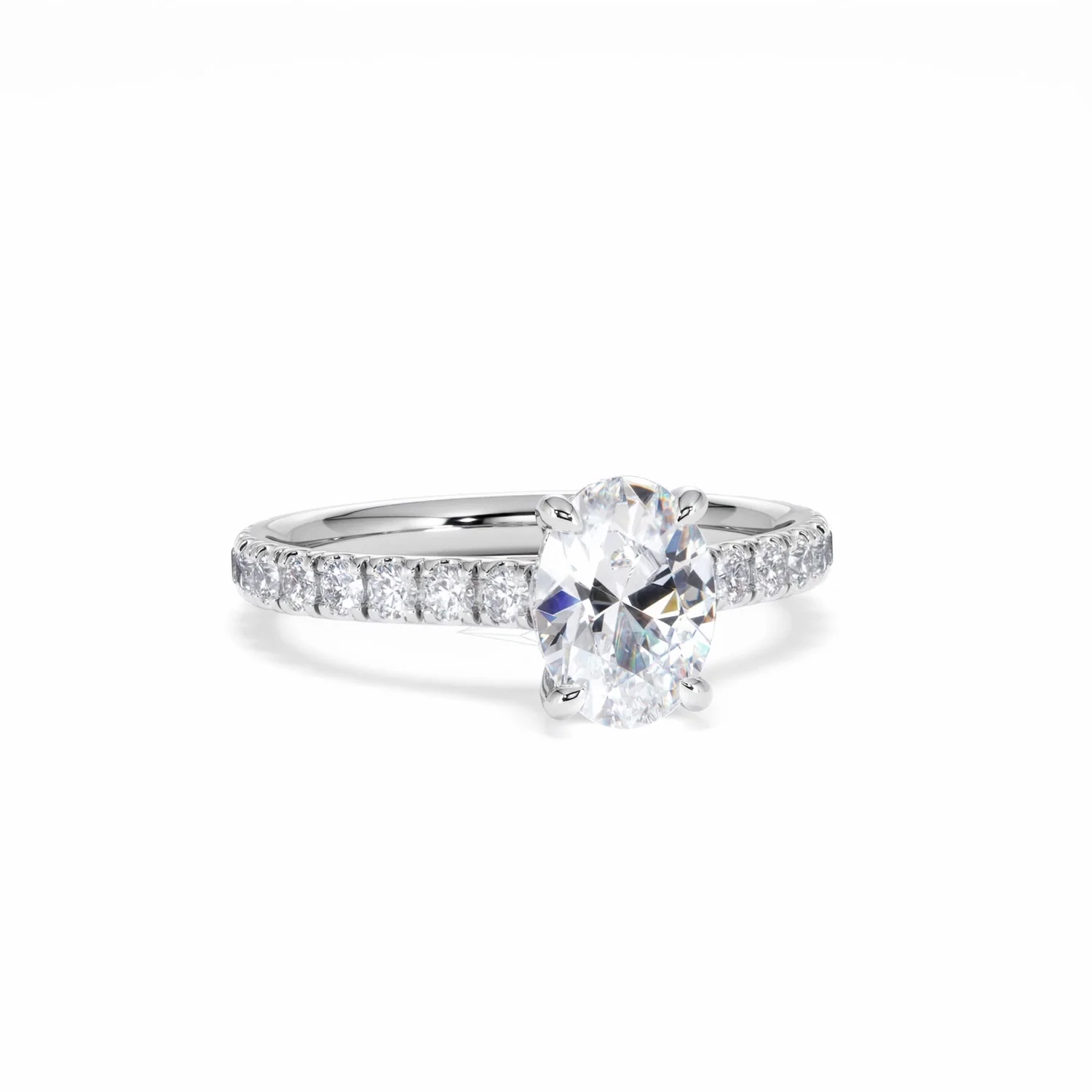 Amora Oval 1.00ct Hidden Halo Diamond Engagement Ring With Side Stones Set in 18K White Gold - Image 13