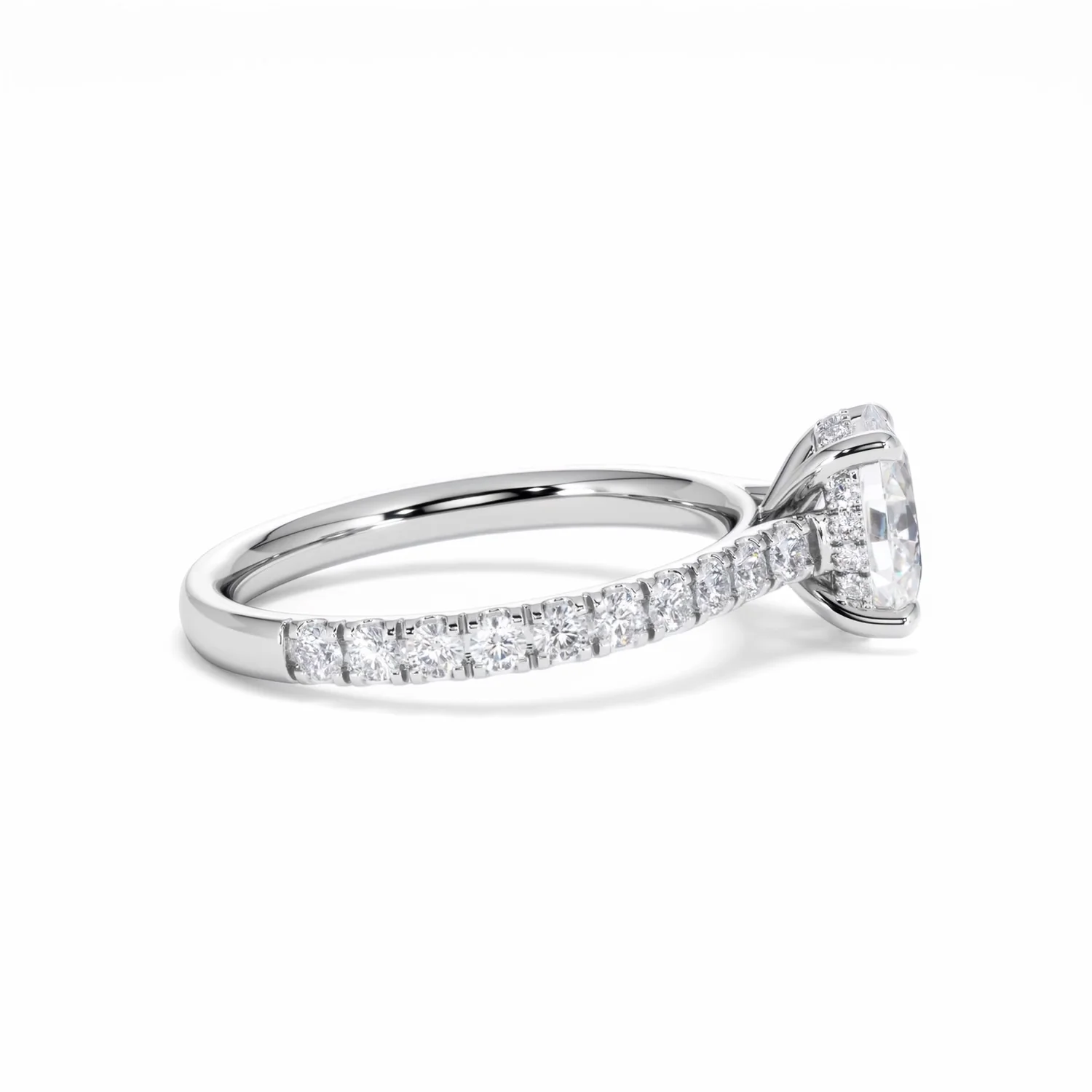 Amora Oval 1.00ct Hidden Halo Diamond Engagement Ring With Side Stones Set in 18K White Gold - Image 30