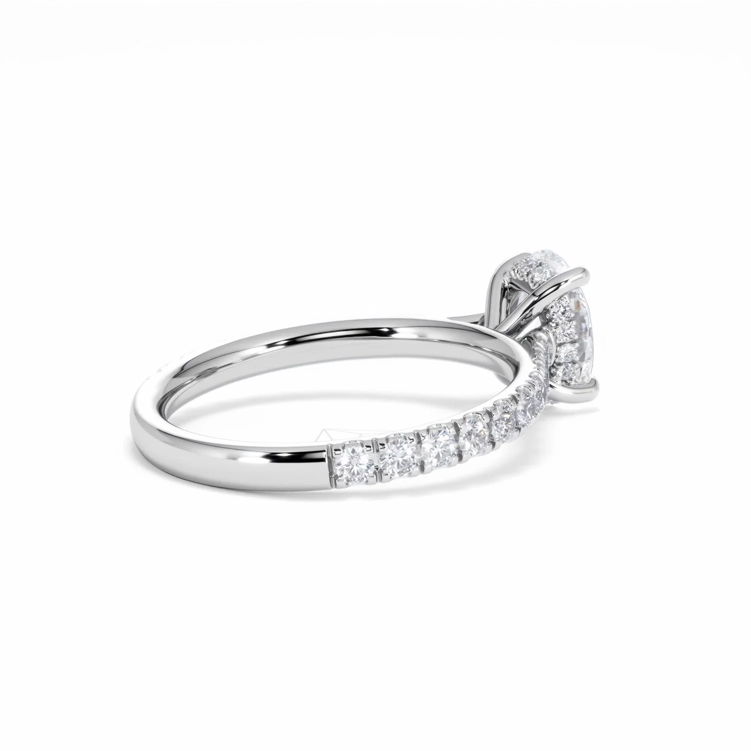 Amora Oval 1.00ct Hidden Halo Diamond Engagement Ring With Side Stones Set in 18K White Gold - Image 38
