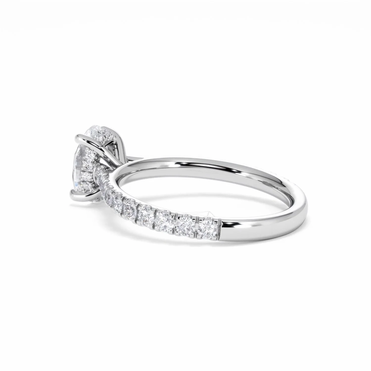 Amora Oval 1.00ct Hidden Halo Diamond Engagement Ring With Side Stones Set in 18K White Gold - Image 63