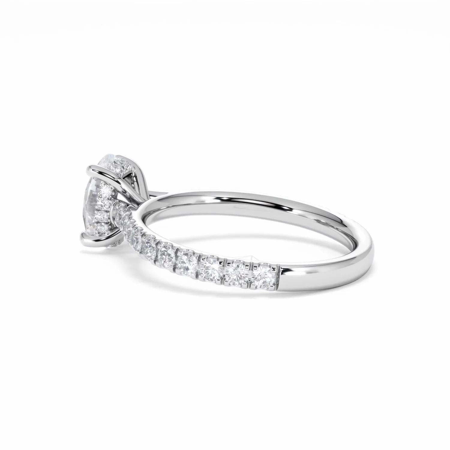 Amora Oval 1.00ct Hidden Halo Diamond Engagement Ring With Side Stones Set in 18K White Gold - Image 64