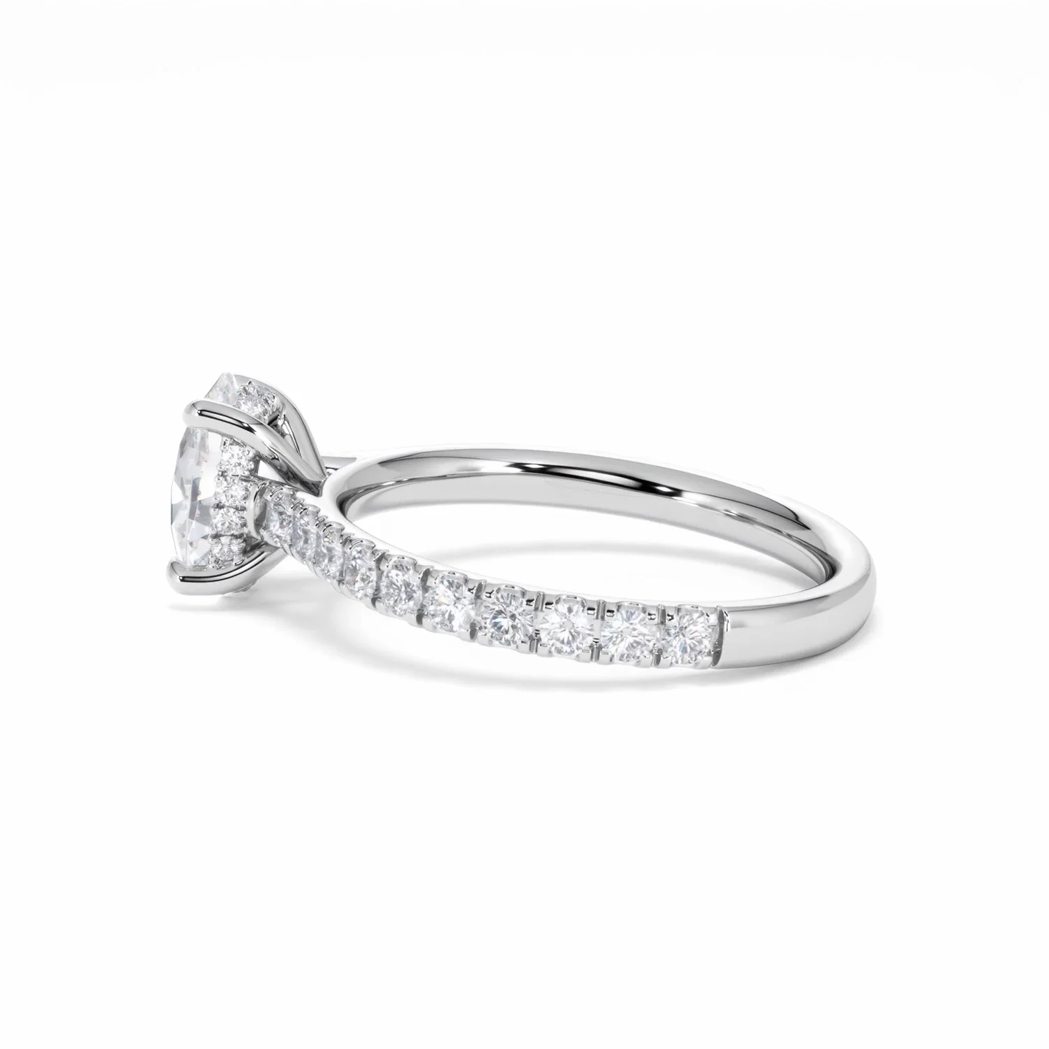 Amora Oval 1.00ct Hidden Halo Diamond Engagement Ring With Side Stones Set in 18K White Gold - Image 67
