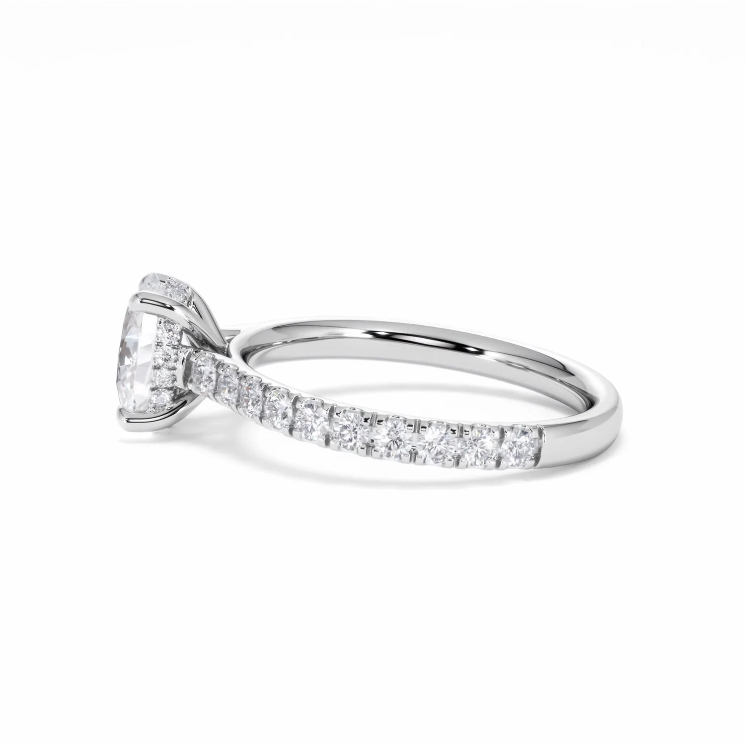 Amora Oval 1.00ct Hidden Halo Diamond Engagement Ring With Side Stones Set in 18K White Gold - Image 69