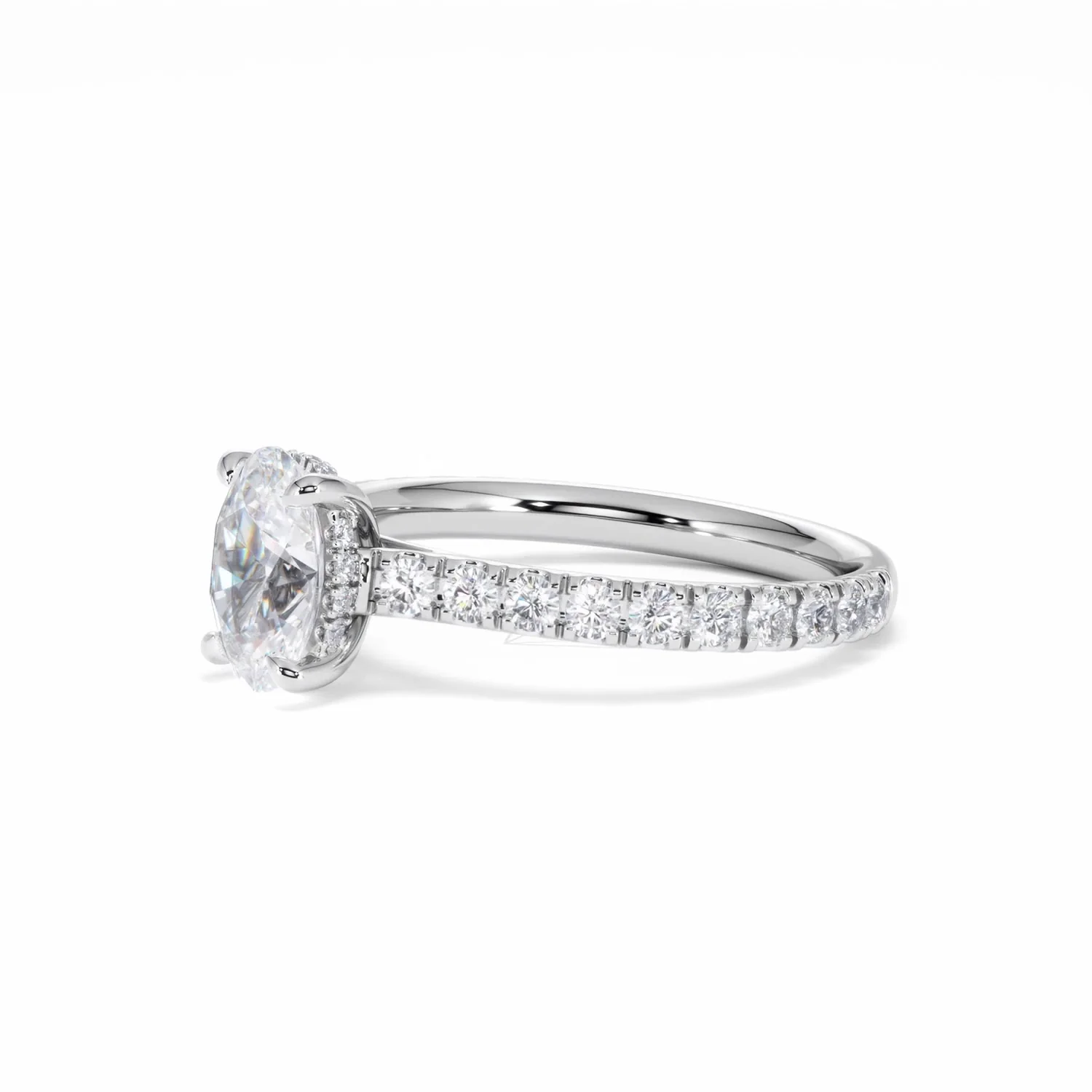 Amora Oval 1.00ct Hidden Halo Diamond Engagement Ring With Side Stones Set in 18K White Gold - Image 78