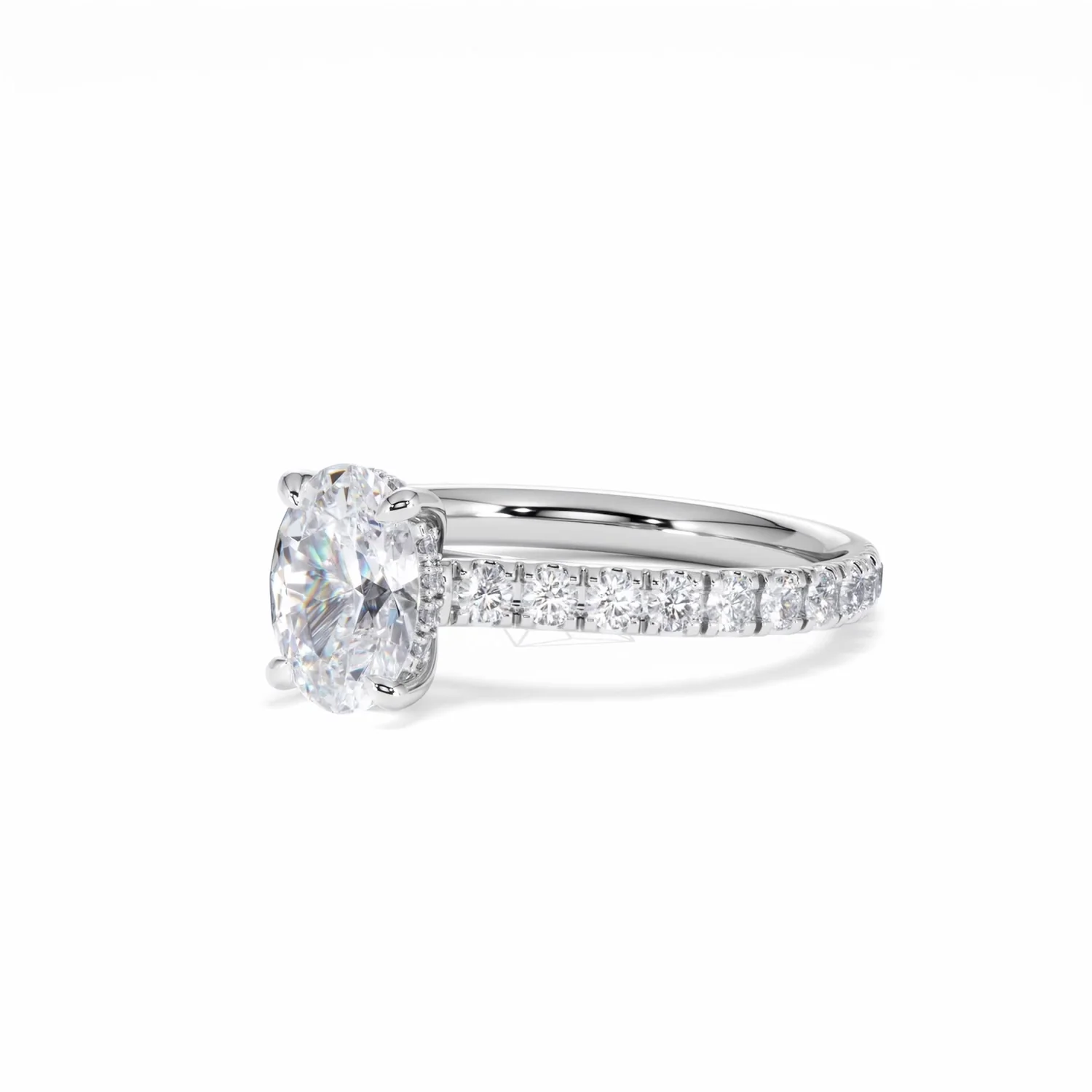 Amora Oval 1.00ct Hidden Halo Diamond Engagement Ring With Side Stones Set in 18K White Gold - Image 82