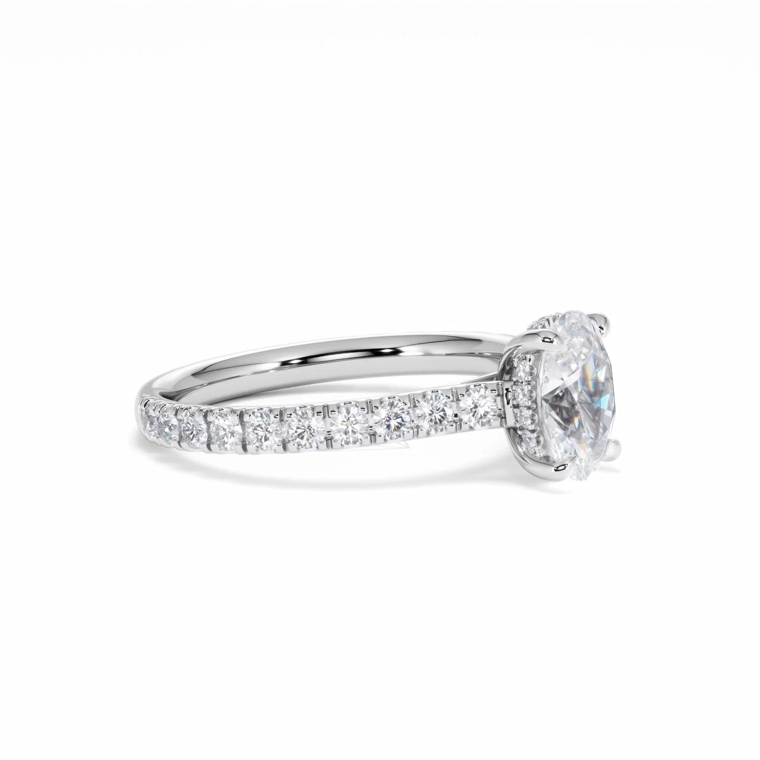 Amora Oval 1.00ct Hidden Halo Diamond Engagement Ring With Side Stones Set in Platinum - Image 22