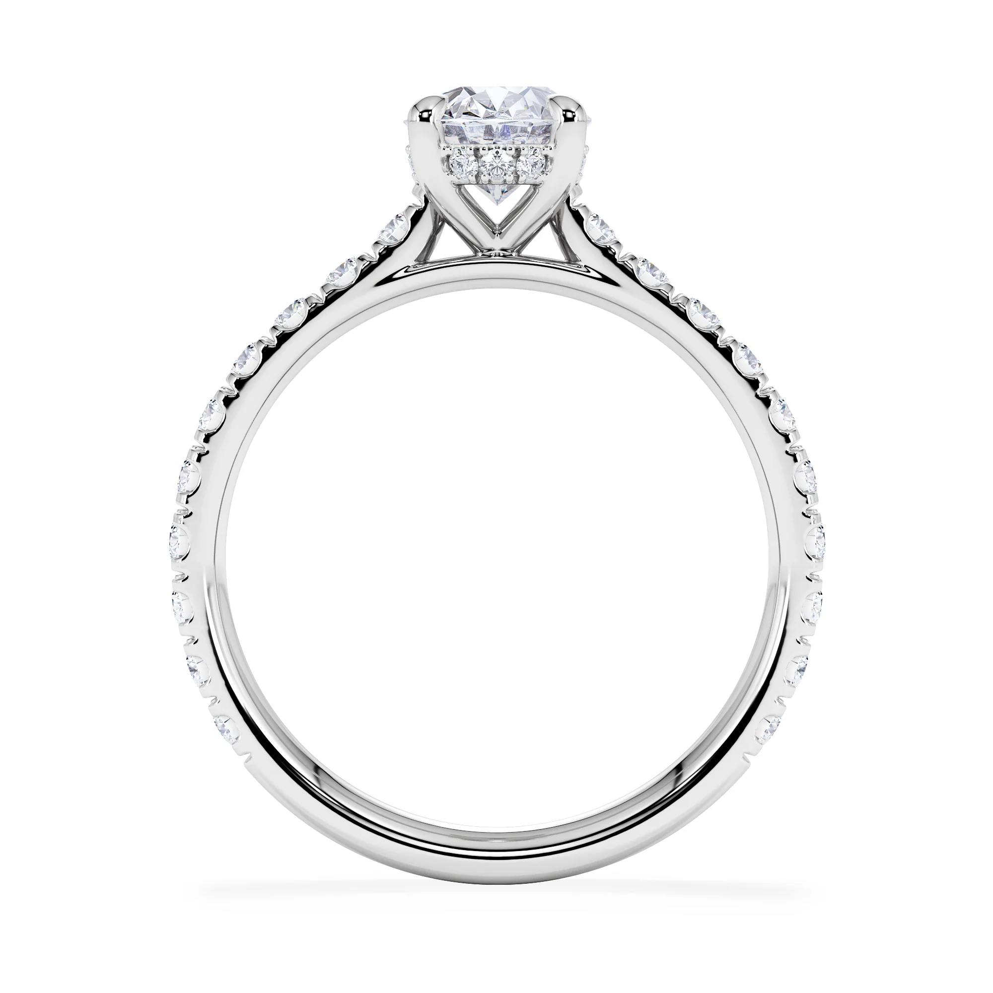 Amora Oval 1.00ct Hidden Halo Diamond Engagement Ring With Side Stones Set in Platinum - Image 3