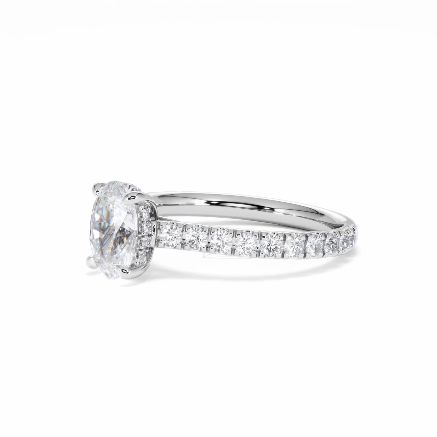 Amora Oval 1.00ct Hidden Halo Diamond Engagement Ring With Side Stones Set in Platinum - Image 79