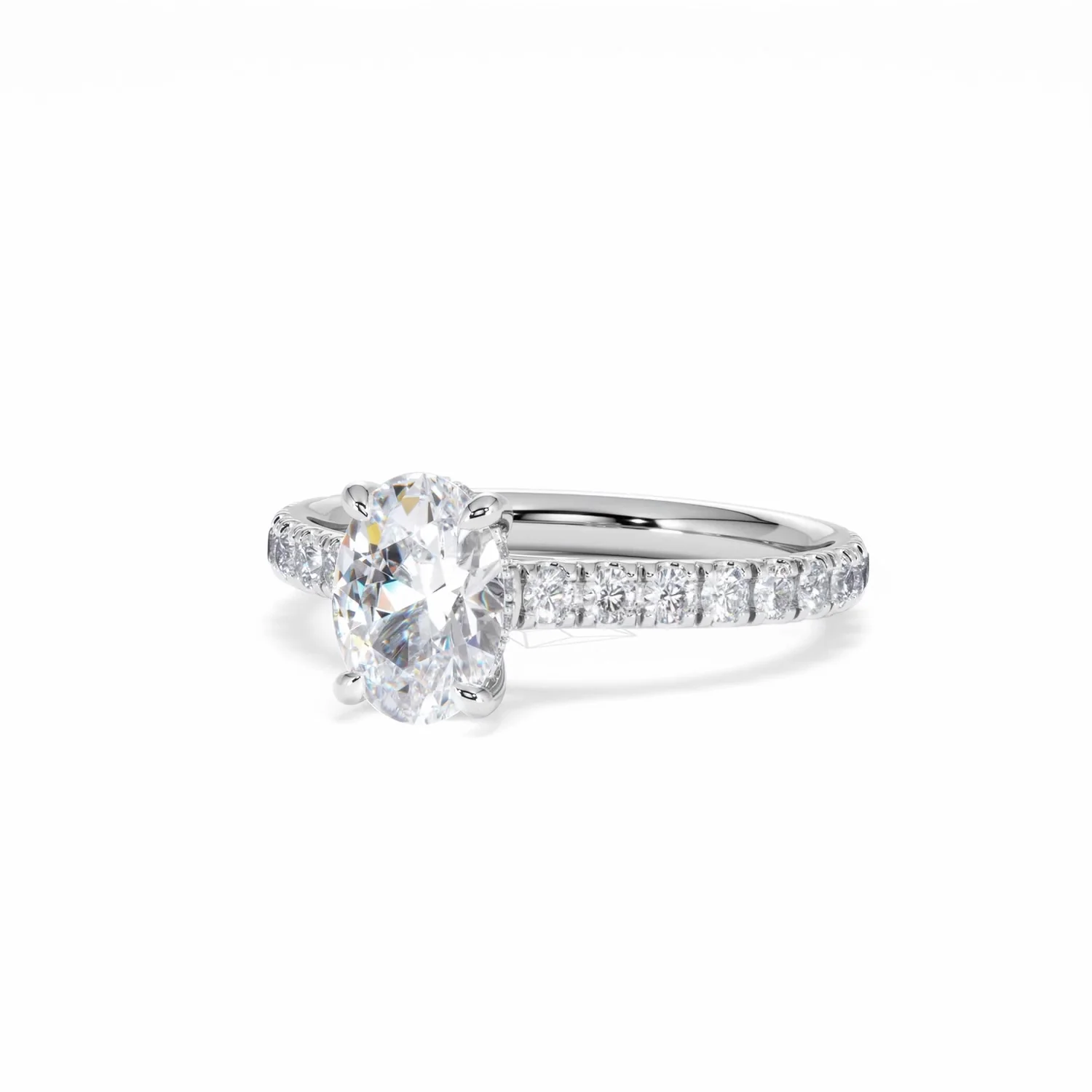 Amora Oval 1.00ct Hidden Halo Diamond Engagement Ring With Side Stones Set in Platinum - Image 85