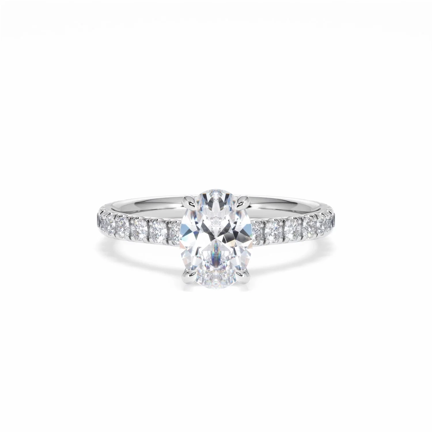 Amora Oval 1.00ct Hidden Halo Lab Diamond Engagement Ring With Side Stones Set in 18K White Gold - Image 10