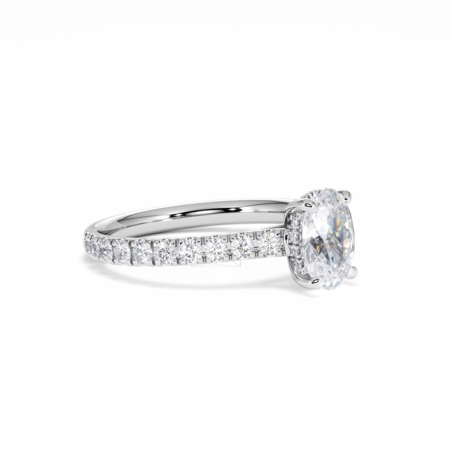 Amora Oval 1.00ct Hidden Halo Lab Diamond Engagement Ring With Side Stones Set in 18K White Gold - Image 20