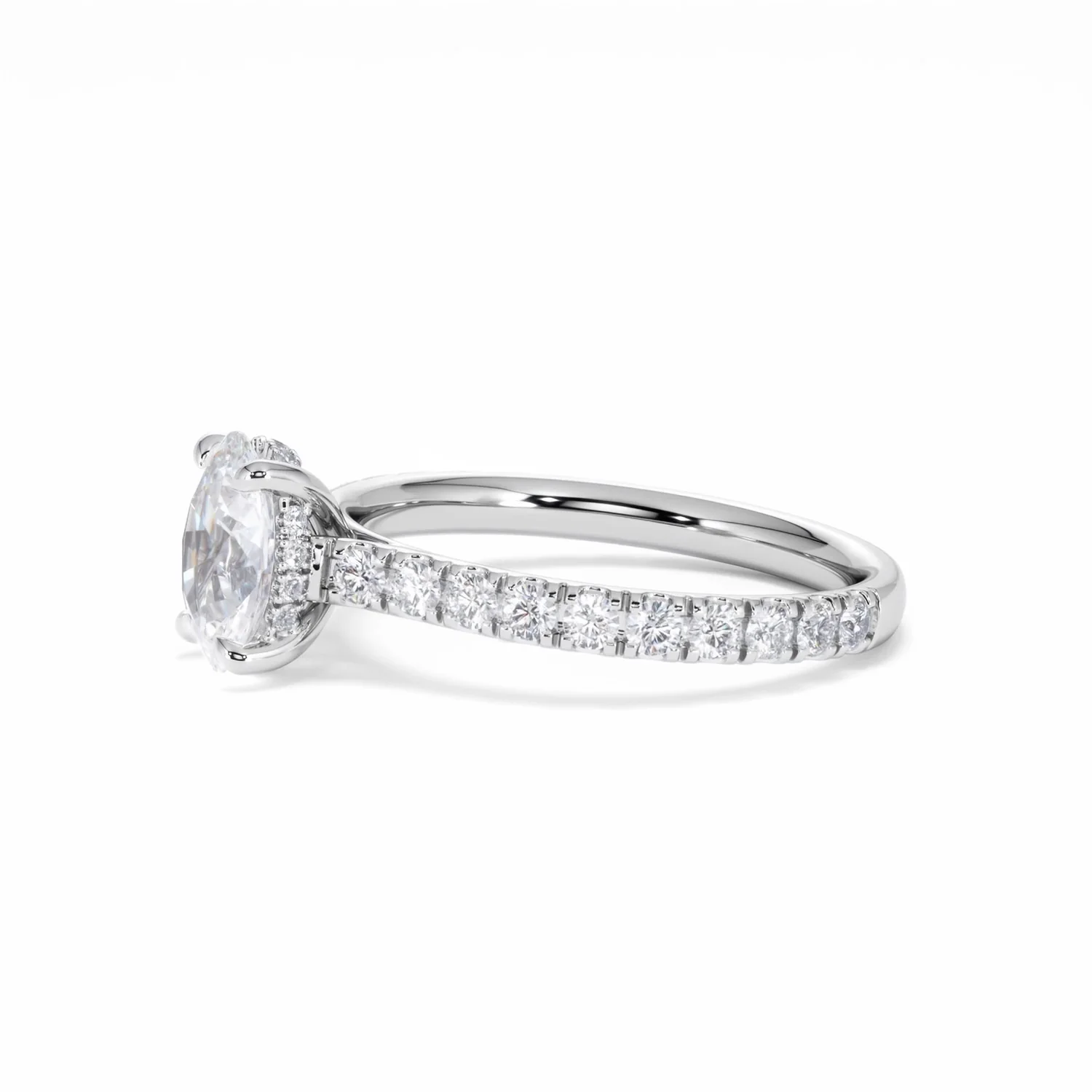 Amora Oval 1.00ct Hidden Halo Lab Diamond Engagement Ring With Side Stones Set in 18K White Gold - Image 75