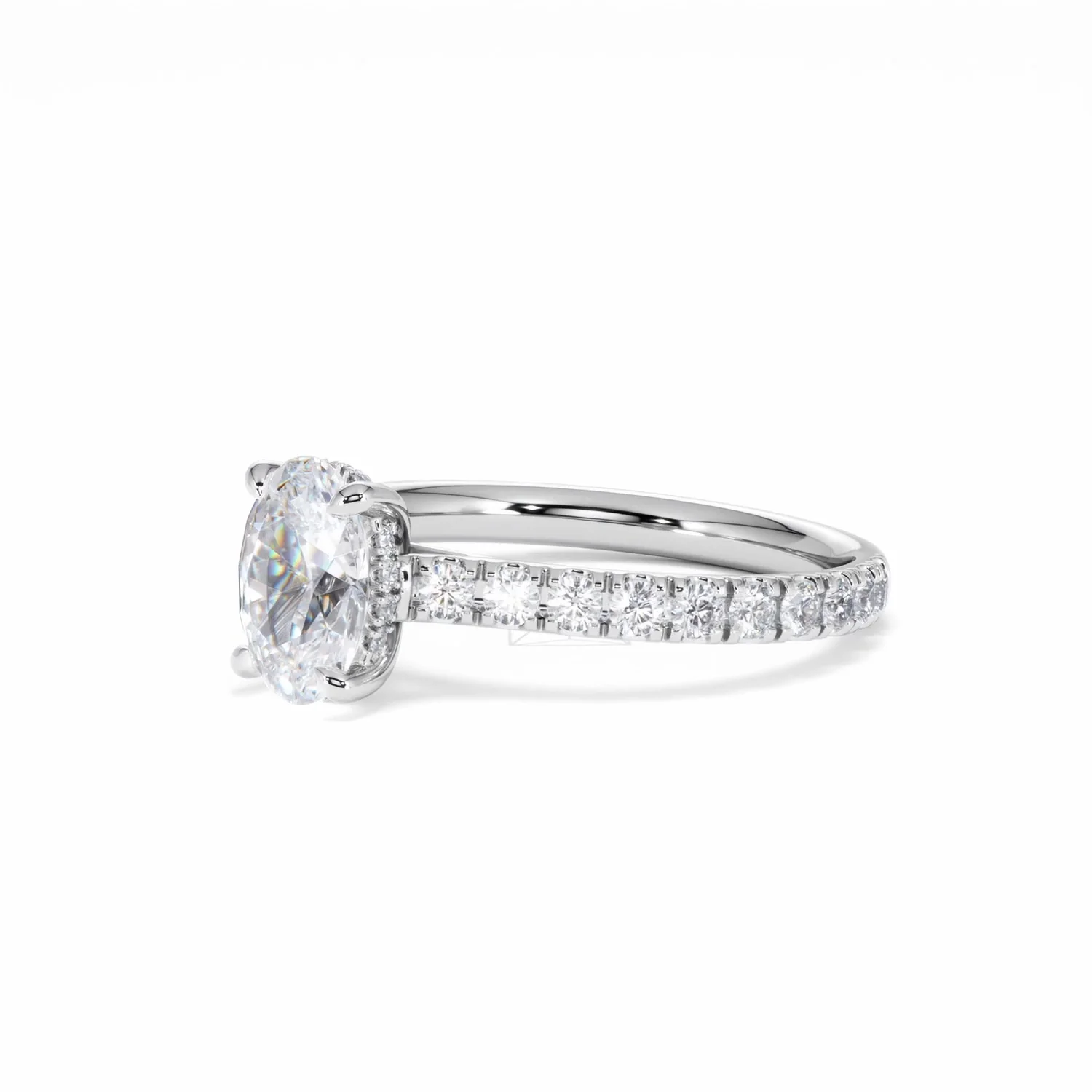 Amora Oval 1.00ct Hidden Halo Lab Diamond Engagement Ring With Side Stones Set in 18K White Gold - Image 80