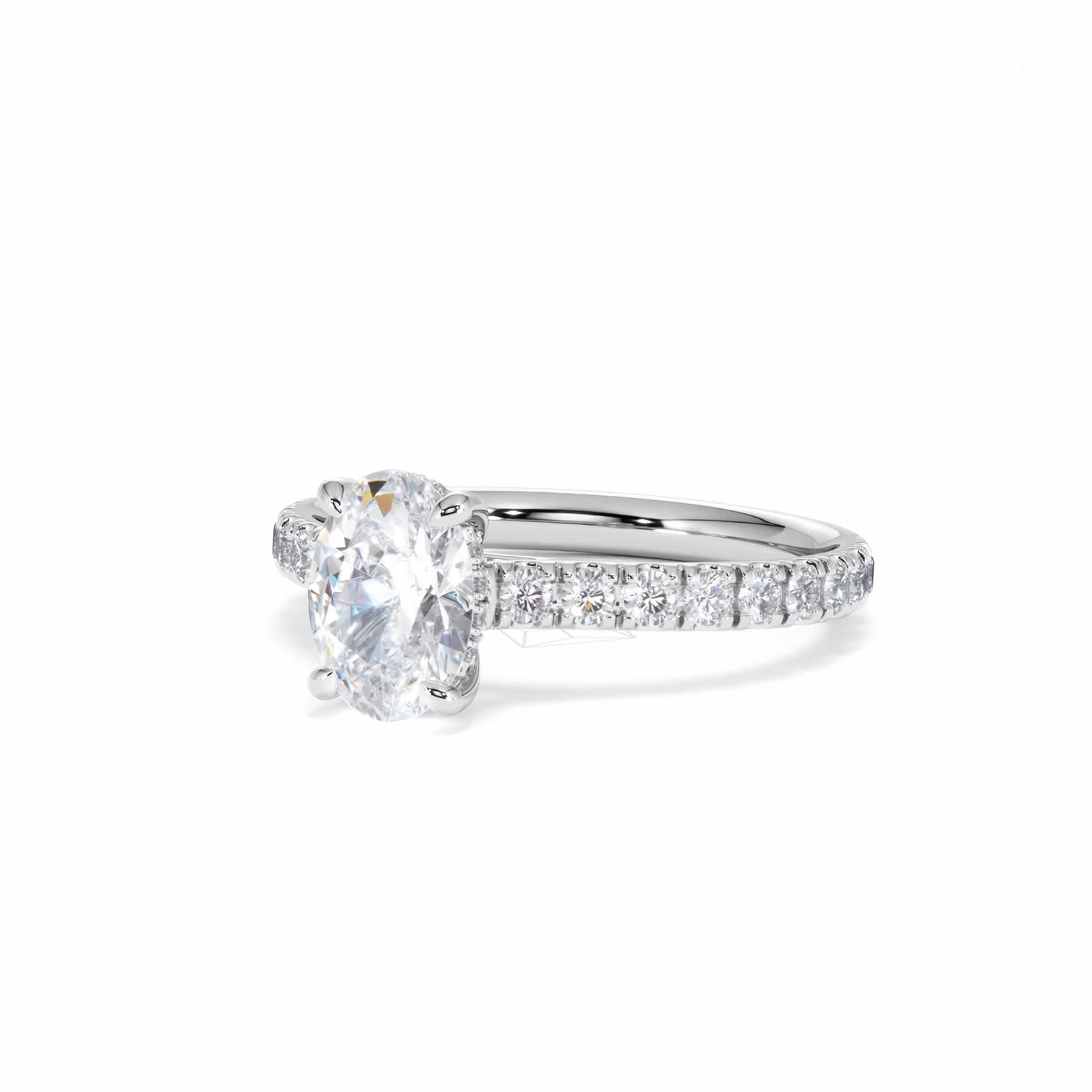 Amora Oval 1.00ct Hidden Halo Lab Diamond Engagement Ring With Side Stones Set in 18K White Gold - Image 84