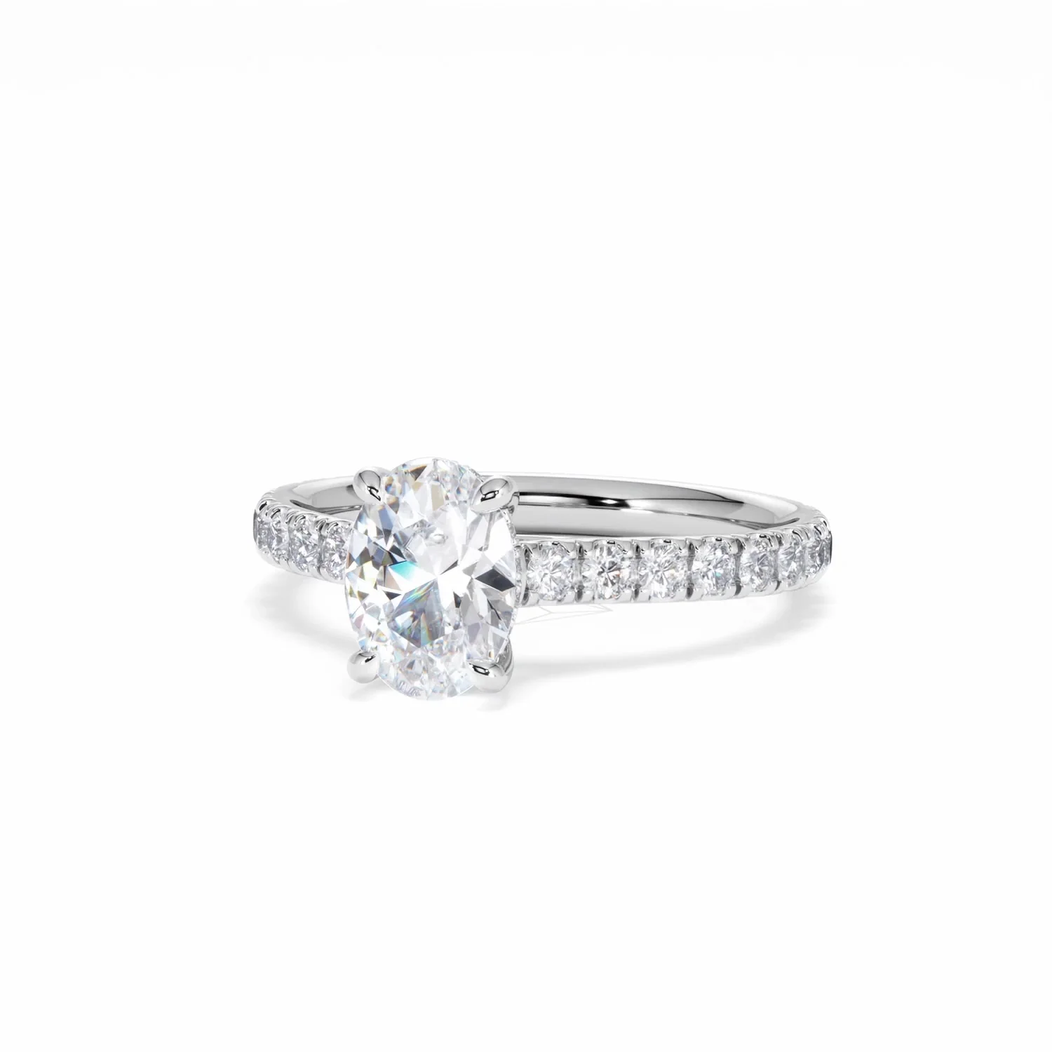 Amora Oval 1.00ct Hidden Halo Lab Diamond Engagement Ring With Side Stones Set in 18K White Gold - Image 86