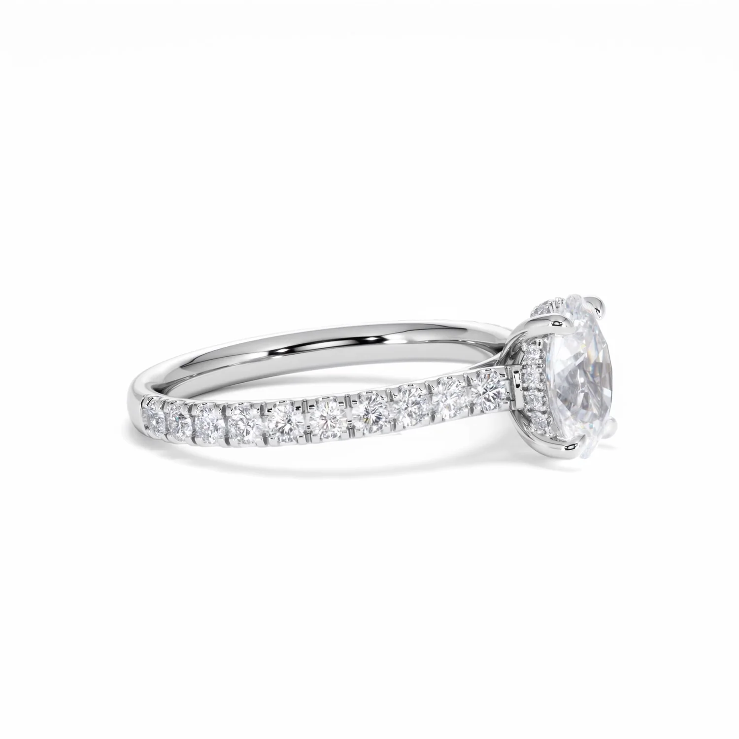 Amora Oval 1.00ct Hidden Halo Lab Diamond Engagement Ring With Side Stones Set in Platinum - Image 24