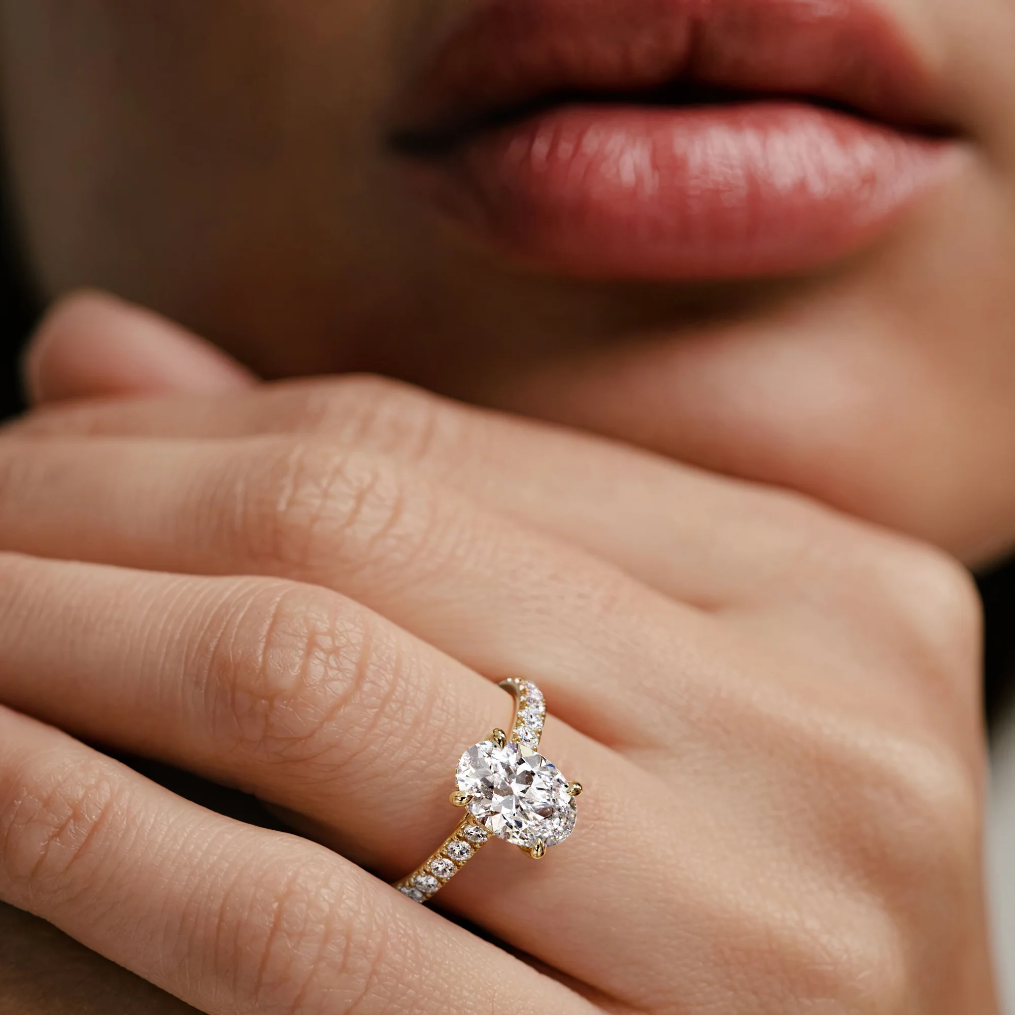 Amora Oval 2.00ct Hidden Halo Lab Diamond Engagement Ring With Side Stones Set in 18K Gold - Image 4