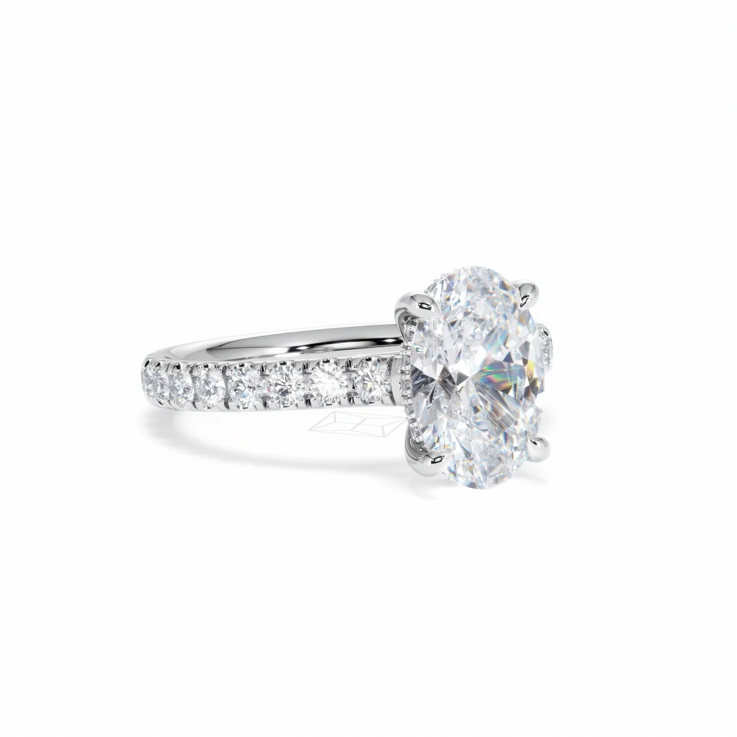 Amora Oval 2.00ct Hidden Halo Lab Diamond Engagement Ring With Side Stones Set in 18K White Gold - Image 14