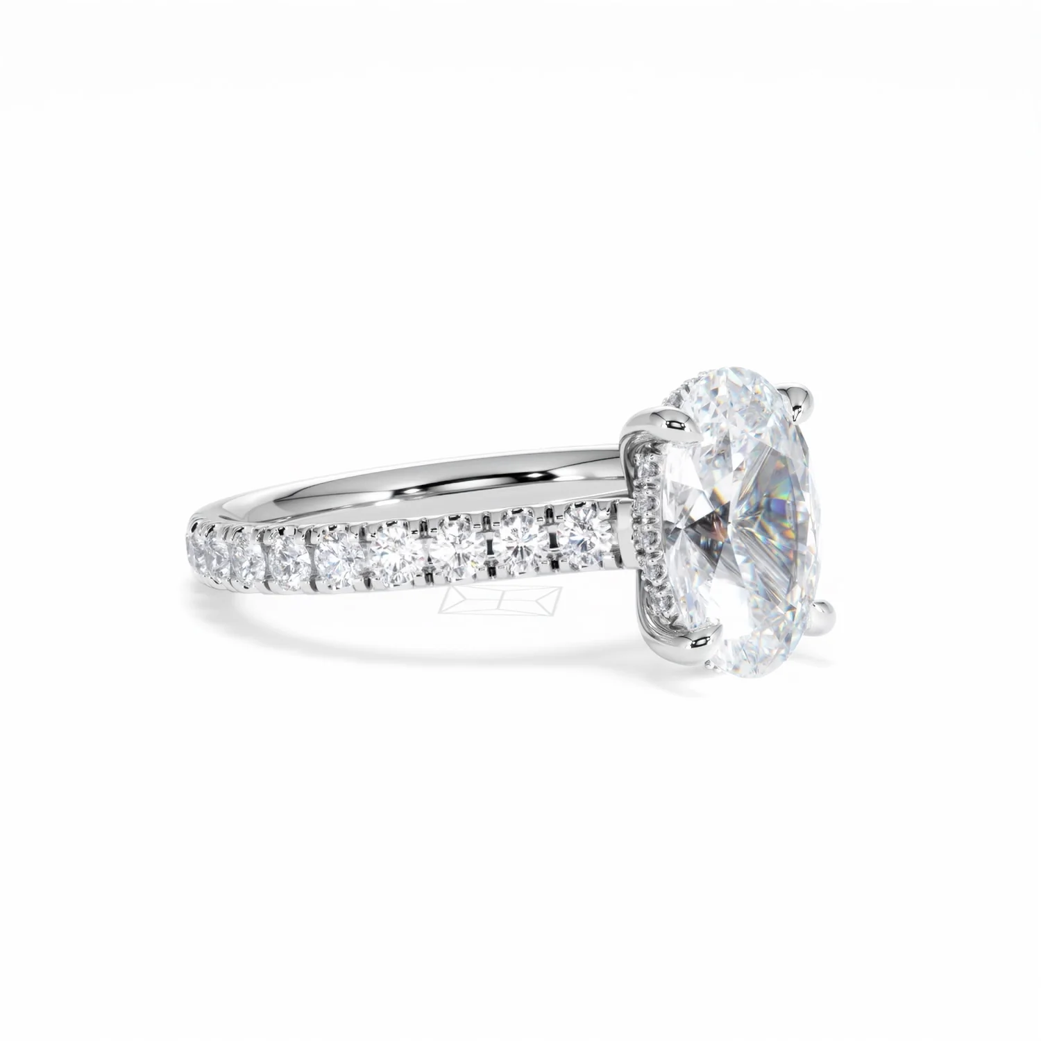 Amora Oval 2.00ct Hidden Halo Lab Diamond Engagement Ring With Side Stones Set in 18K White Gold - Image 17