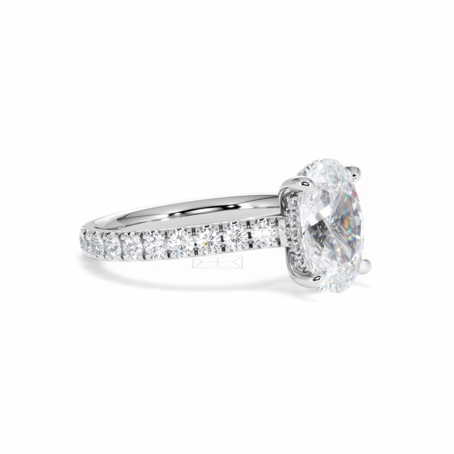Amora Oval 2.00ct Hidden Halo Lab Diamond Engagement Ring With Side Stones Set in 18K White Gold - Image 18