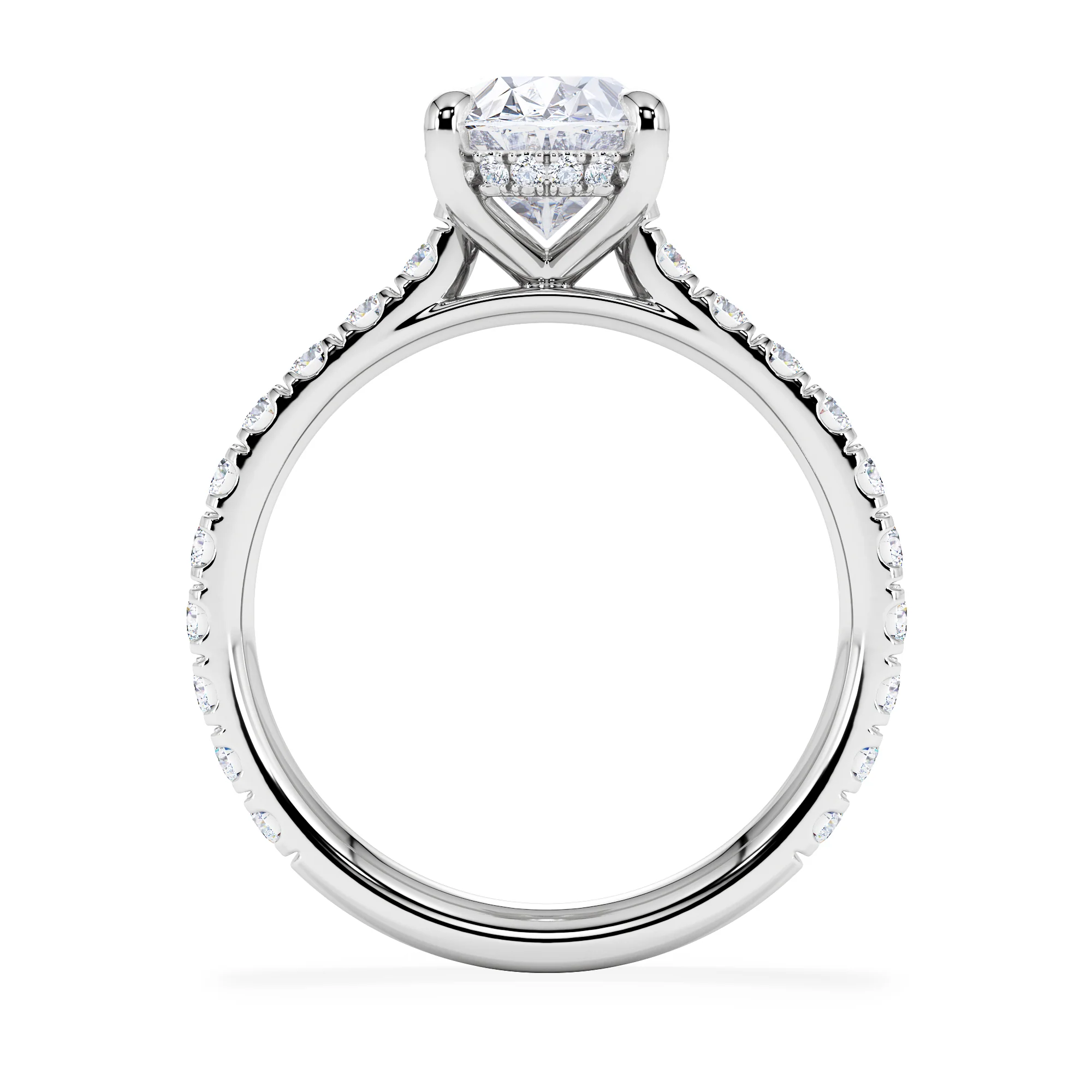 Amora Oval 2.00ct Hidden Halo Lab Diamond Engagement Ring With Side Stones Set in 18K White Gold - Image 3
