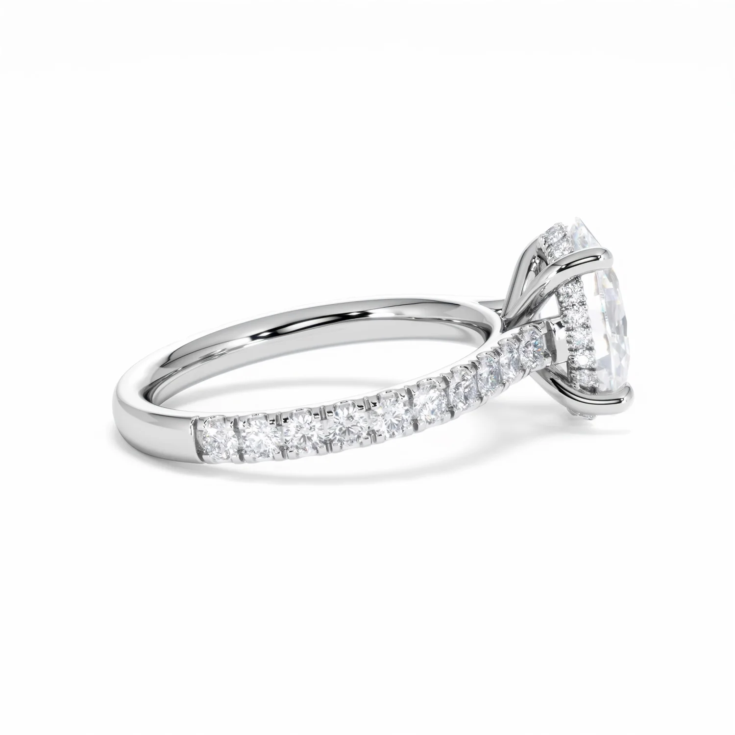 Amora Oval 2.00ct Hidden Halo Lab Diamond Engagement Ring With Side Stones Set in 18K White Gold - Image 30