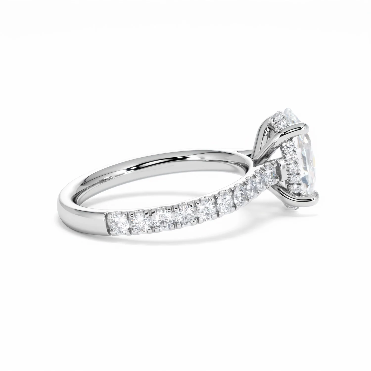 Amora Oval 2.00ct Hidden Halo Lab Diamond Engagement Ring With Side Stones Set in 18K White Gold - Image 31