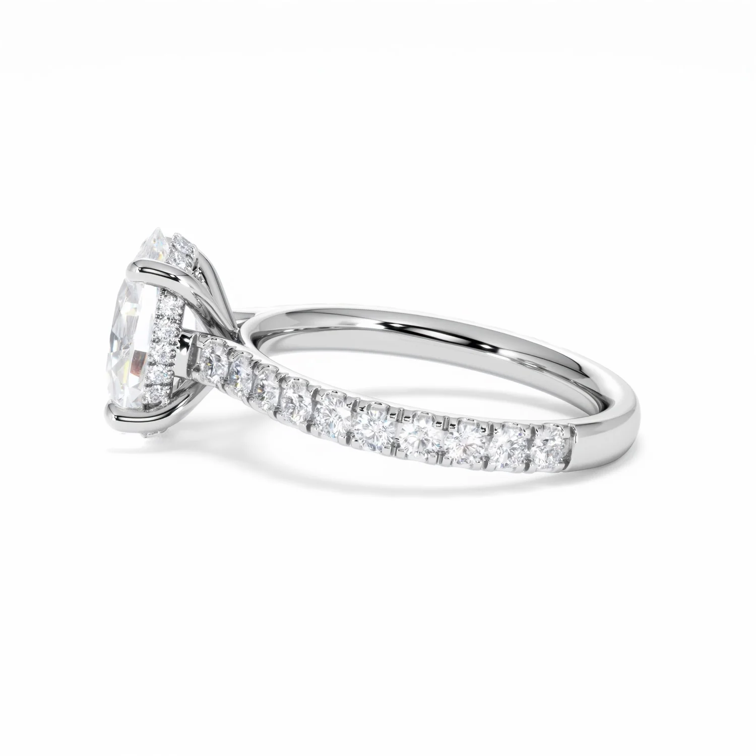 Amora Oval 2.00ct Hidden Halo Lab Diamond Engagement Ring With Side Stones Set in 18K White Gold - Image 67