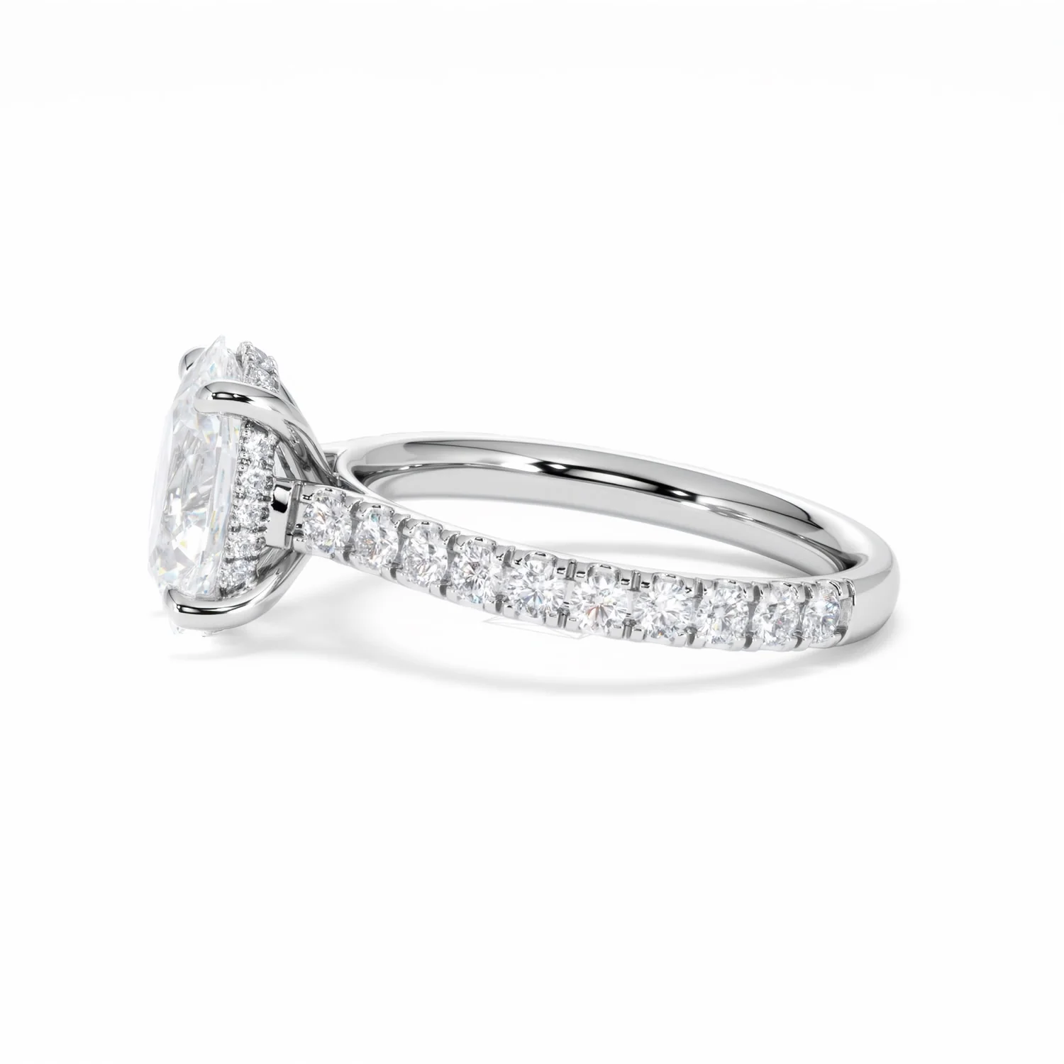 Amora Oval 2.00ct Hidden Halo Lab Diamond Engagement Ring With Side Stones Set in 18K White Gold - Image 70