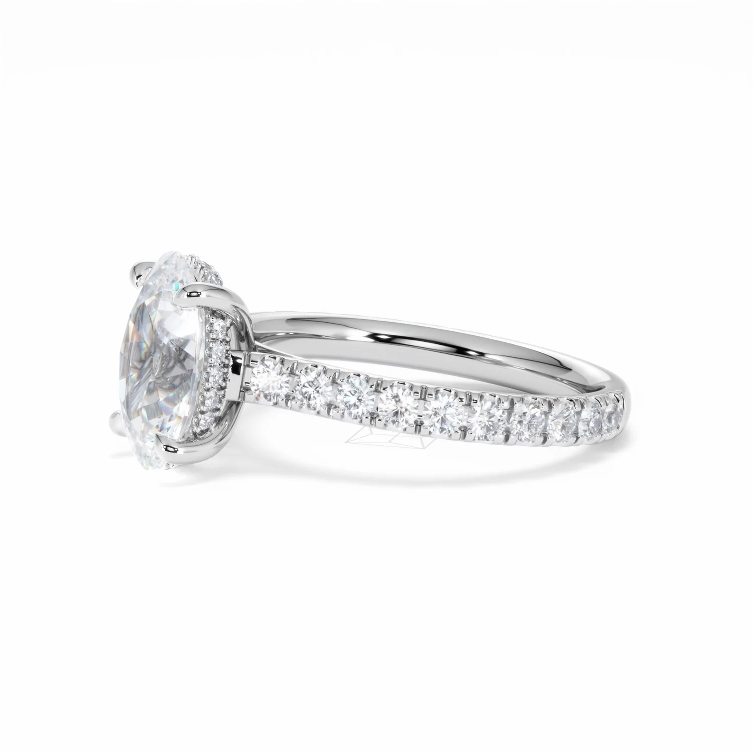 Amora Oval 2.00ct Hidden Halo Lab Diamond Engagement Ring With Side Stones Set in 18K White Gold - Image 74