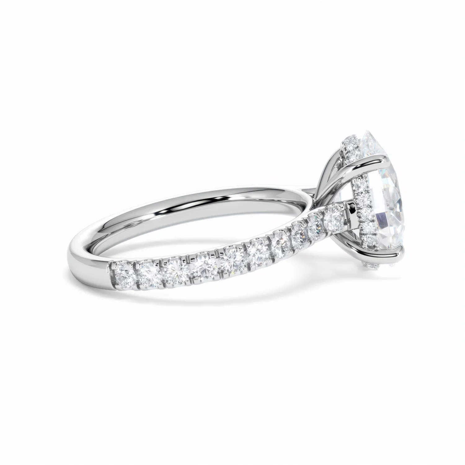 Amora Oval 3.00ct Hidden Halo Lab Diamond Engagement Ring With Side Stones Set in 18K White Gold - Image 30
