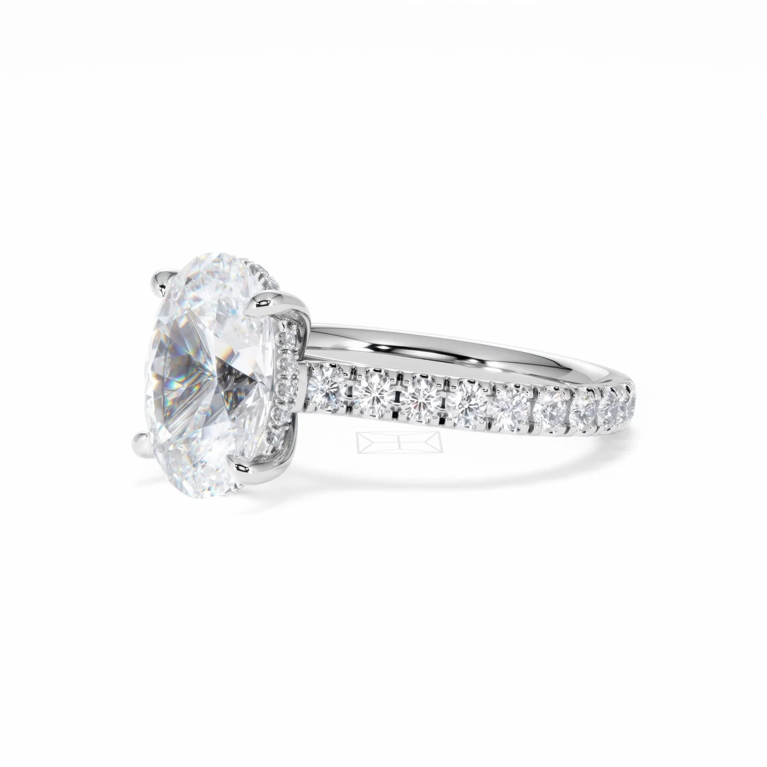 Amora Oval 3.00ct Hidden Halo Lab Diamond Engagement Ring With Side Stones Set in 18K White Gold - Image 79