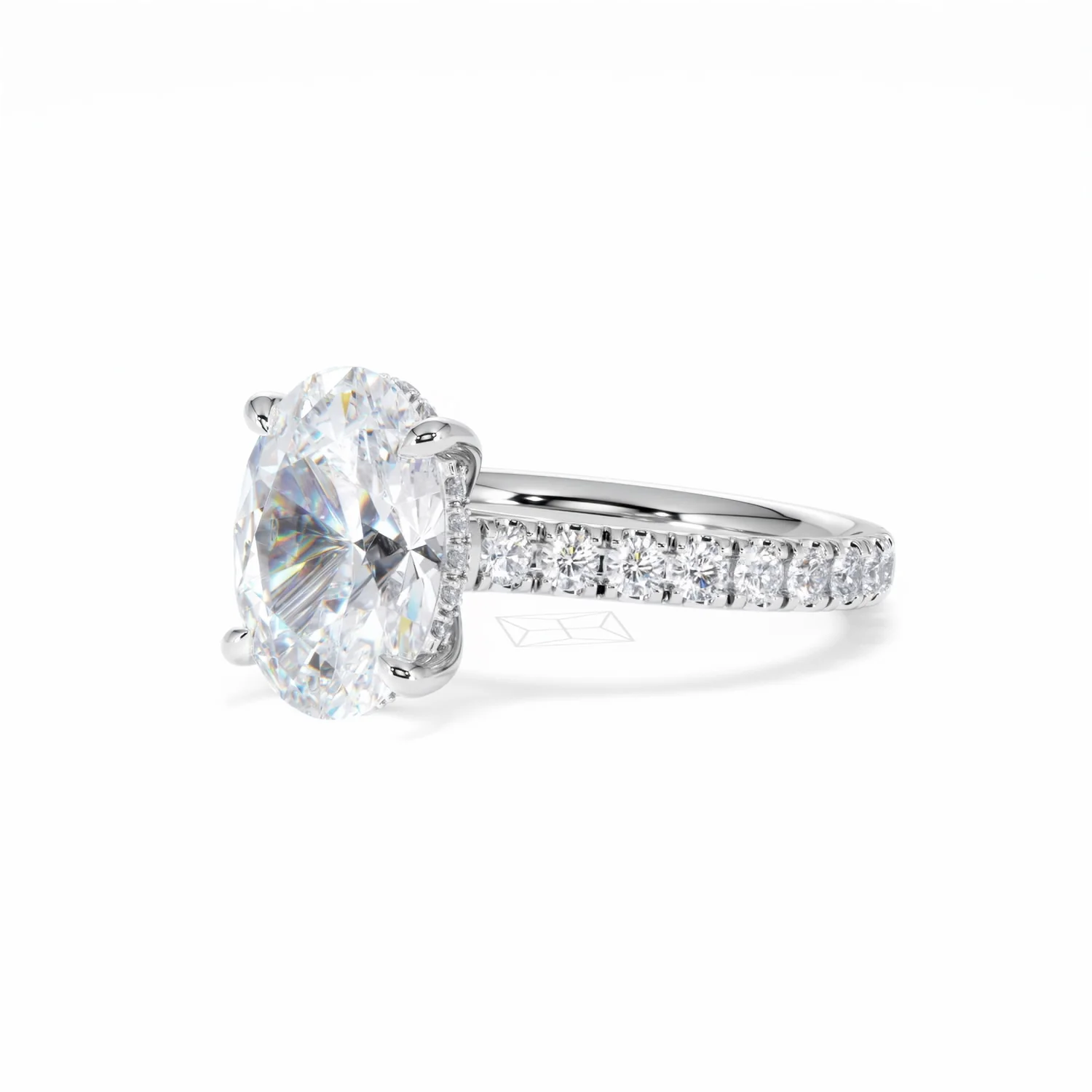 Amora Oval 3.00ct Hidden Halo Lab Diamond Engagement Ring With Side Stones Set in 18K White Gold - Image 81