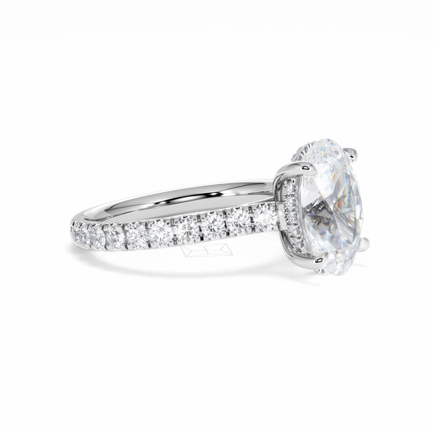 Amora Oval 3.00ct Hidden Halo Lab Diamond Engagement Ring With Side Stones Set in Platinum - Image 20