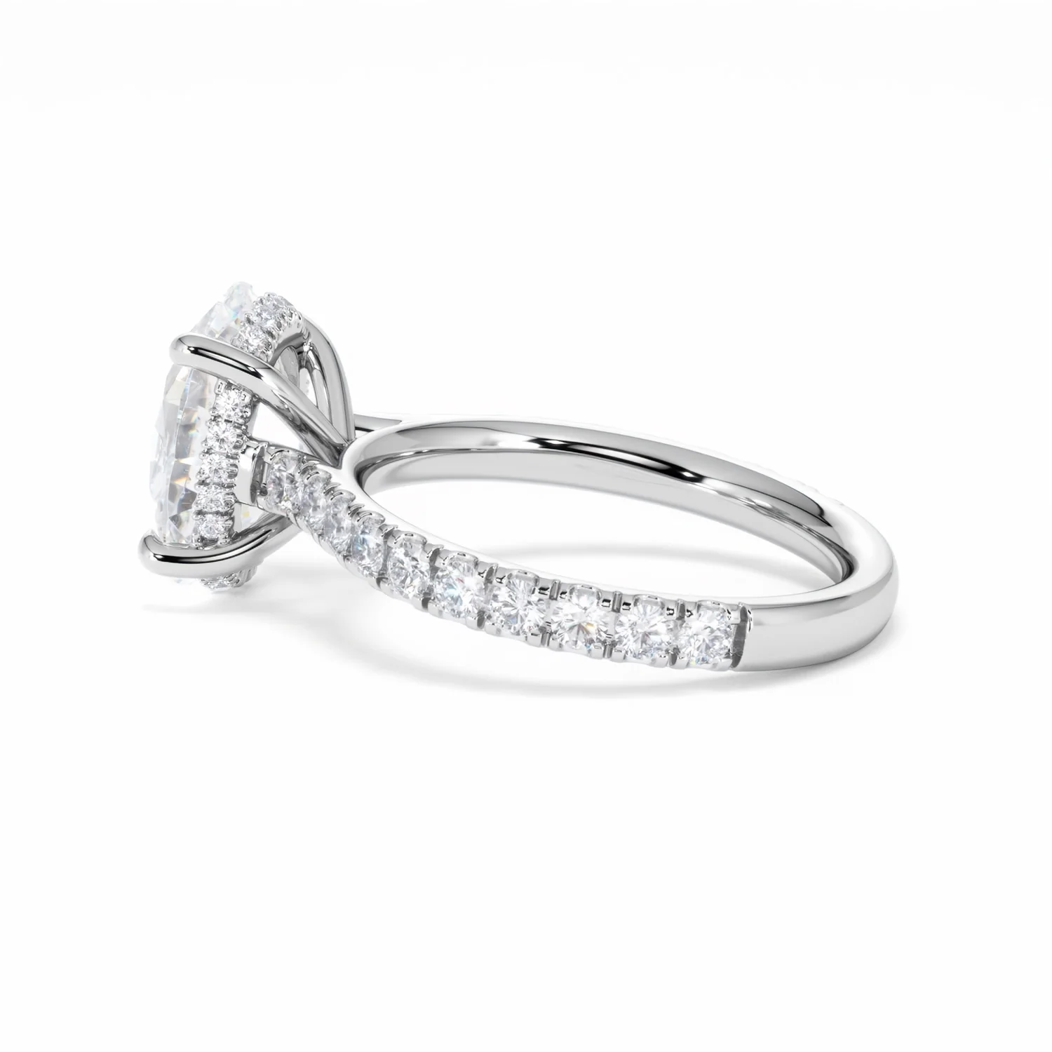 Amora Oval 3.00ct Hidden Halo Lab Diamond Engagement Ring With Side Stones Set in Platinum - Image 64