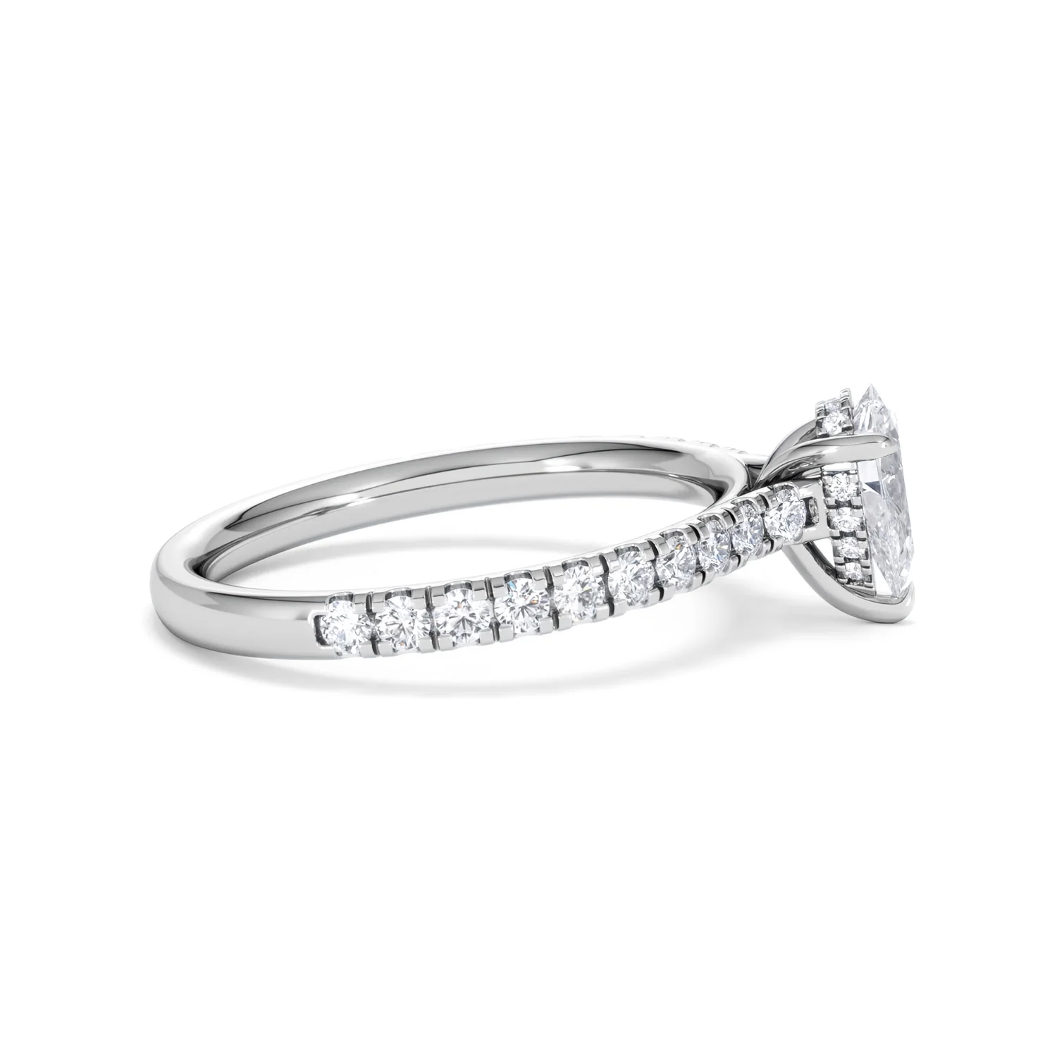 Amora Pear 0.97ct Hidden Halo Lab Diamond Engagement Ring With Side Stones Set in 18K Platinum - Image 27