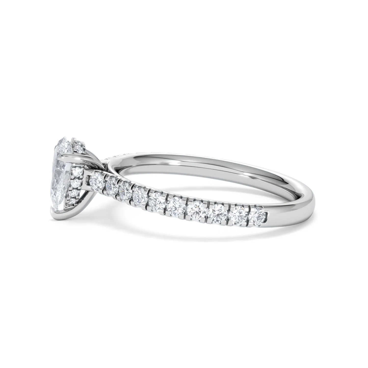 Amora Pear 0.97ct Hidden Halo Lab Diamond Engagement Ring With Side Stones Set in 18K Platinum - Image 70